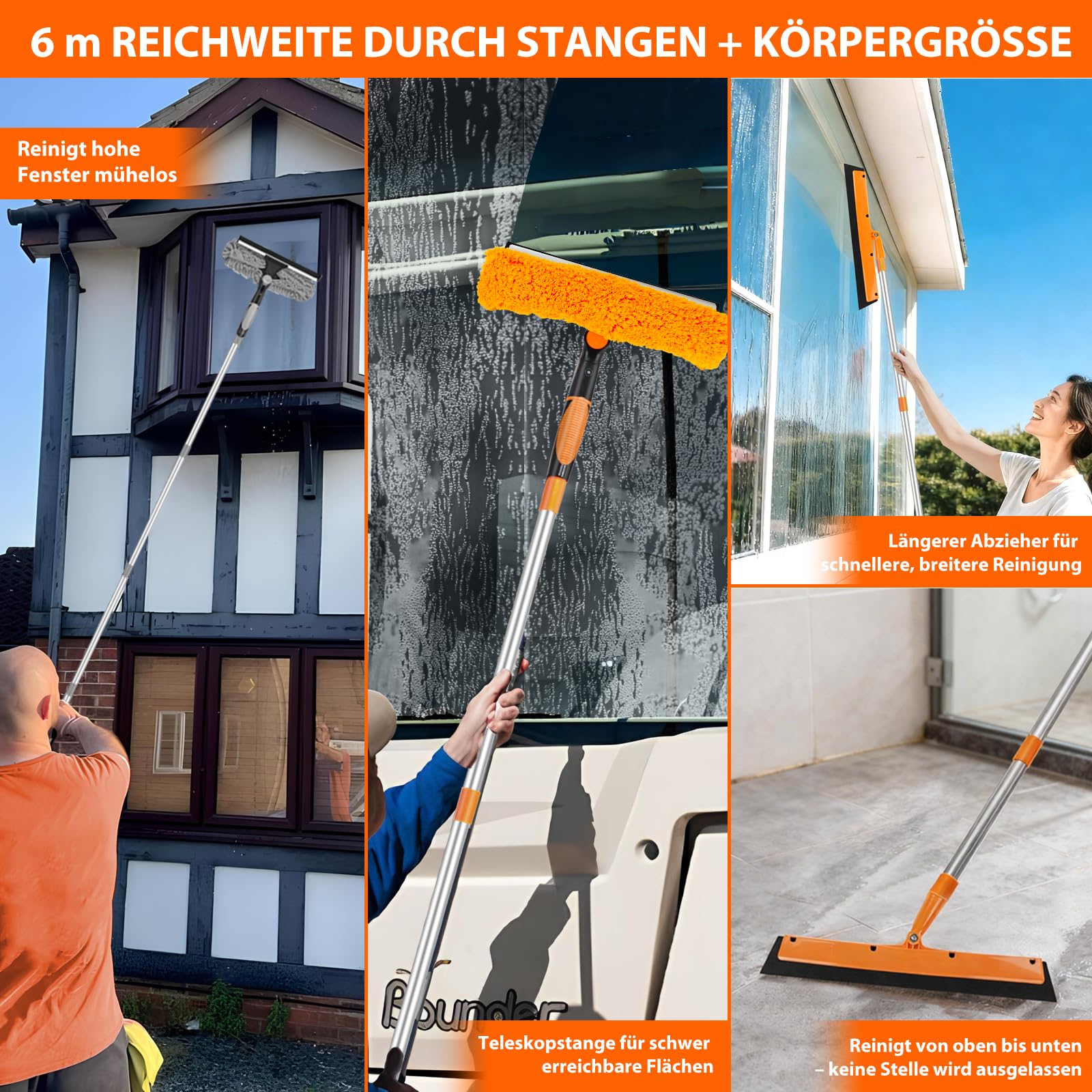 4.5M Fensterwischer Teleskop Fuer Fenster: 2 in 1 Fensterputzer Putzen Set Profi Abzieher Fensterabzieher Mit Teleskopstiel Teleskopstange Fensterreinigung Hohe Fenster Dachfenster Ür Innen und Außen