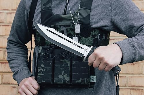 Miniatura 6 de Sierra Zulu Cuchillo de caza de supervivencia con vaina, cuchillo táctico Bowie de hoja fija de 10.5 pulgadas, punta de clip con borde trasero