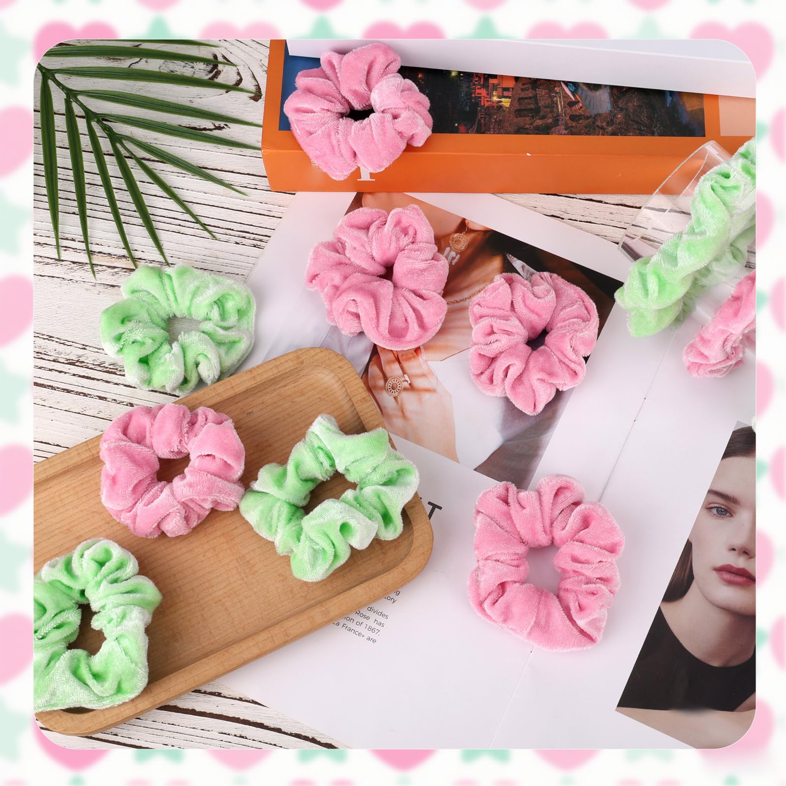 Tinoaly 24pcs Green and Pink Hair Scrunchies - Image 4