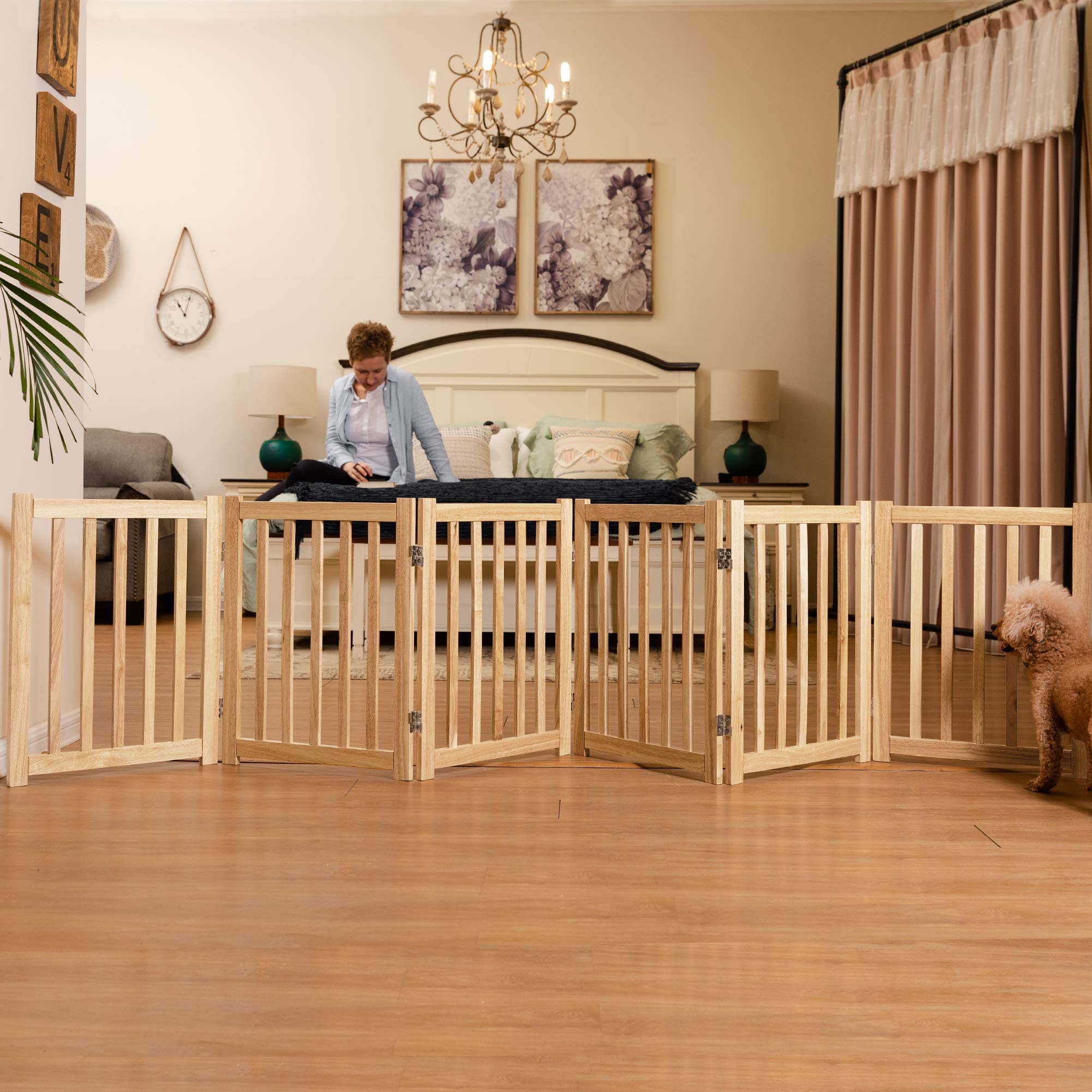 Buy LZRS Oak Wood Foldable Pet Gate,Wooden Dog Gate,Cat Gate,Pet Gate