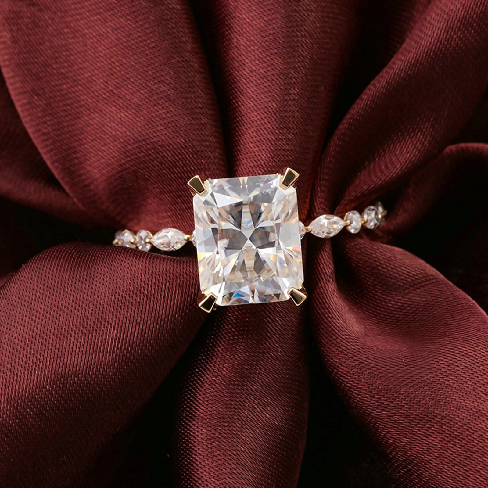 Alliances élégantes en moissanite blanche 18 carats 2 carats - Bague de fiançailles élégante