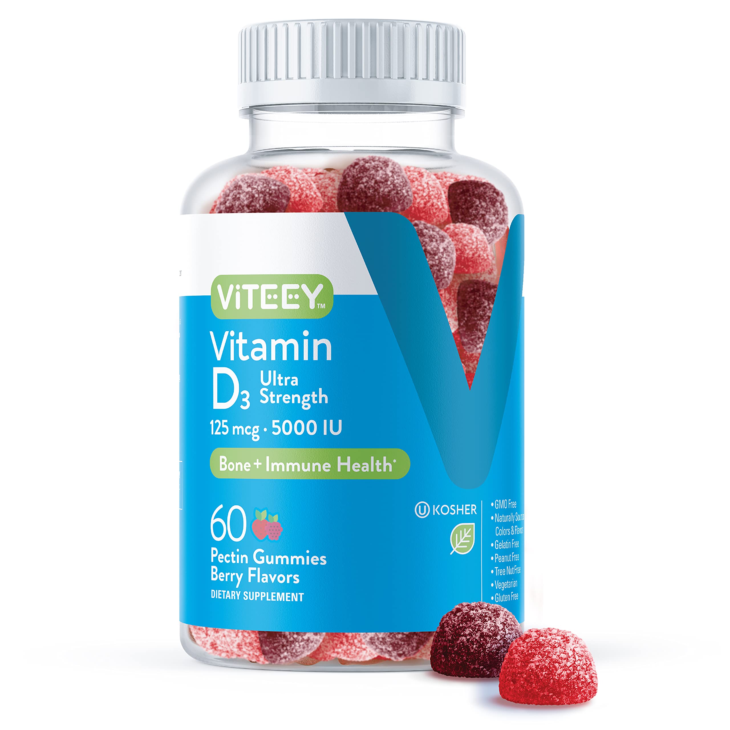 Viteey Vitamin D3 Gummies for Adults & Teens - 5,000 IU, 125mcg 60 Count (Pack of 1)