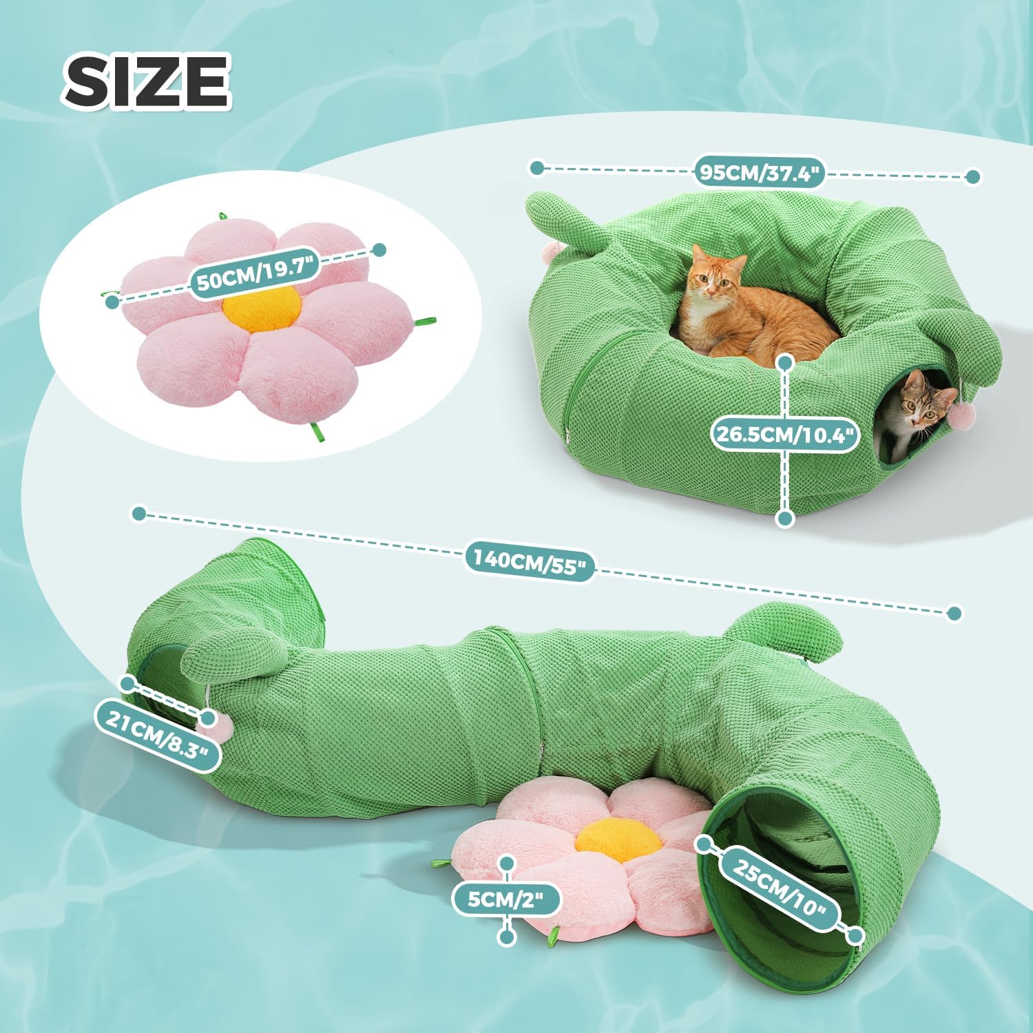 PAWZ Road Cactus Cat Donut Tunnel Collapsible Cat Tunnel Tube, Dia-38 inches with Flower Soft Mat for Indoor Cats and Rabbits