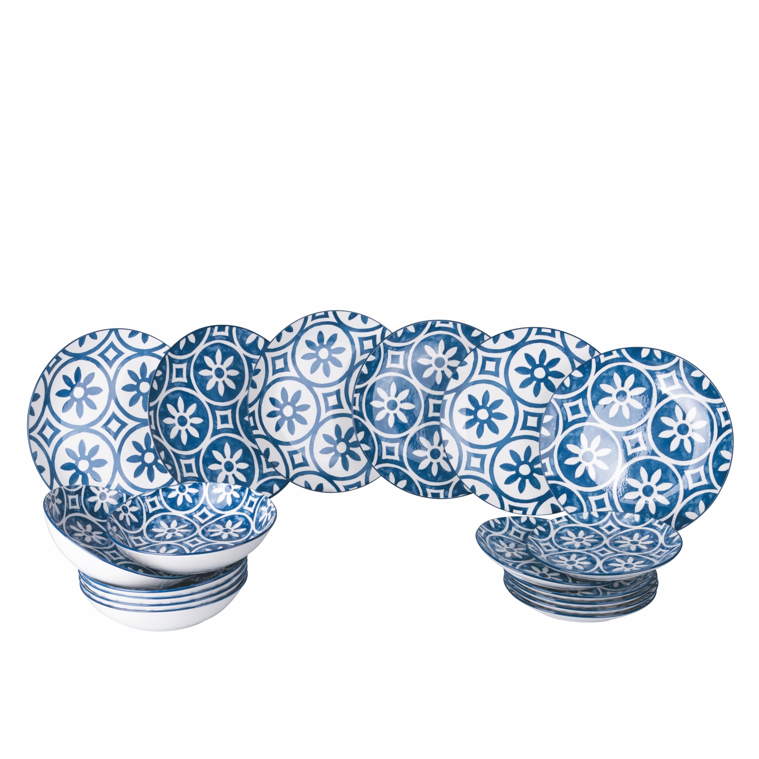 Villa d'Este Home TivoliPaxos 18-Piece Ceramic Dinner Set with 6 Seats in 2 Different Designs