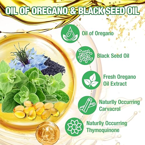Miniatura 2 de Aceite de orégano con aceite de semilla negra  200 cápsulas de aceite de orégano orgánico, apoyo inmunológico y digestivo, apoyo antioxidante, sin