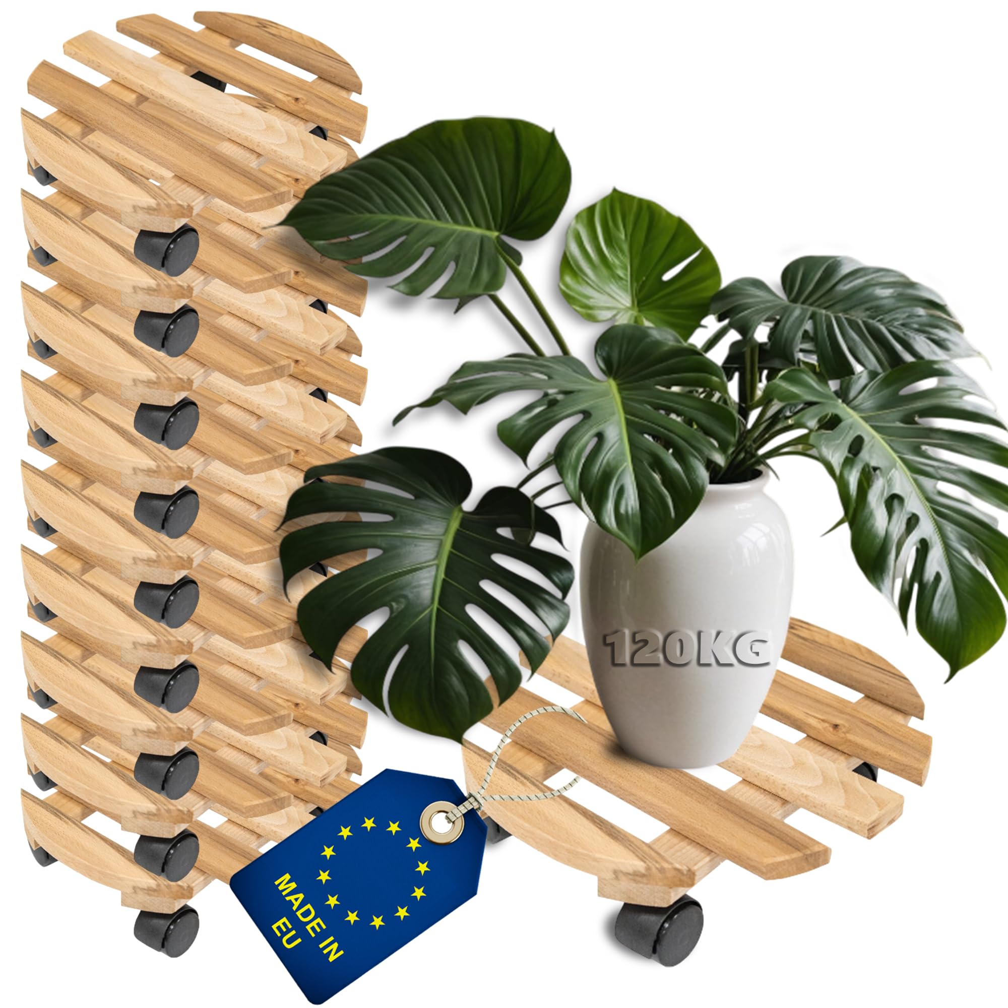 10 Sottobicchieri Rotanti In Legno Di Faggio – Base Girevole 30x30cm, Portata 120kg – Per Piante, Mobili E Oggetti Pesanti
