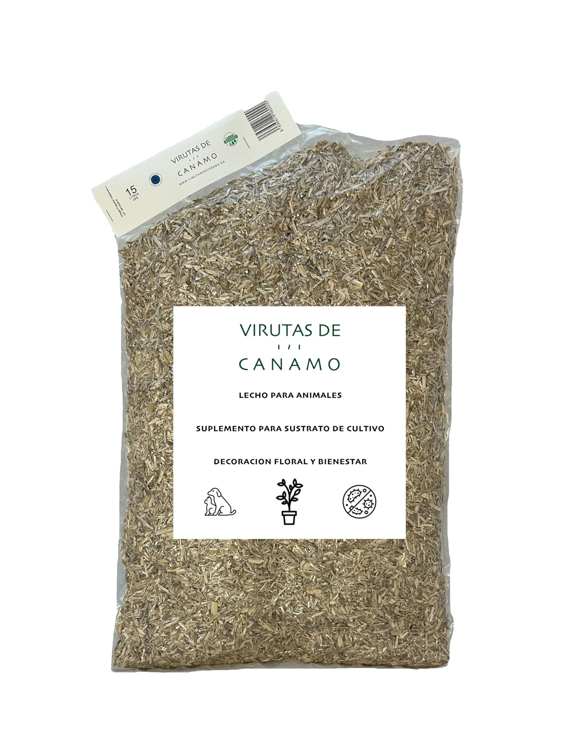 Virutas de cañamo 15L lecho para Animales, suplemento para sustrato de Cultivo, Decoracion Floral y Bienestar