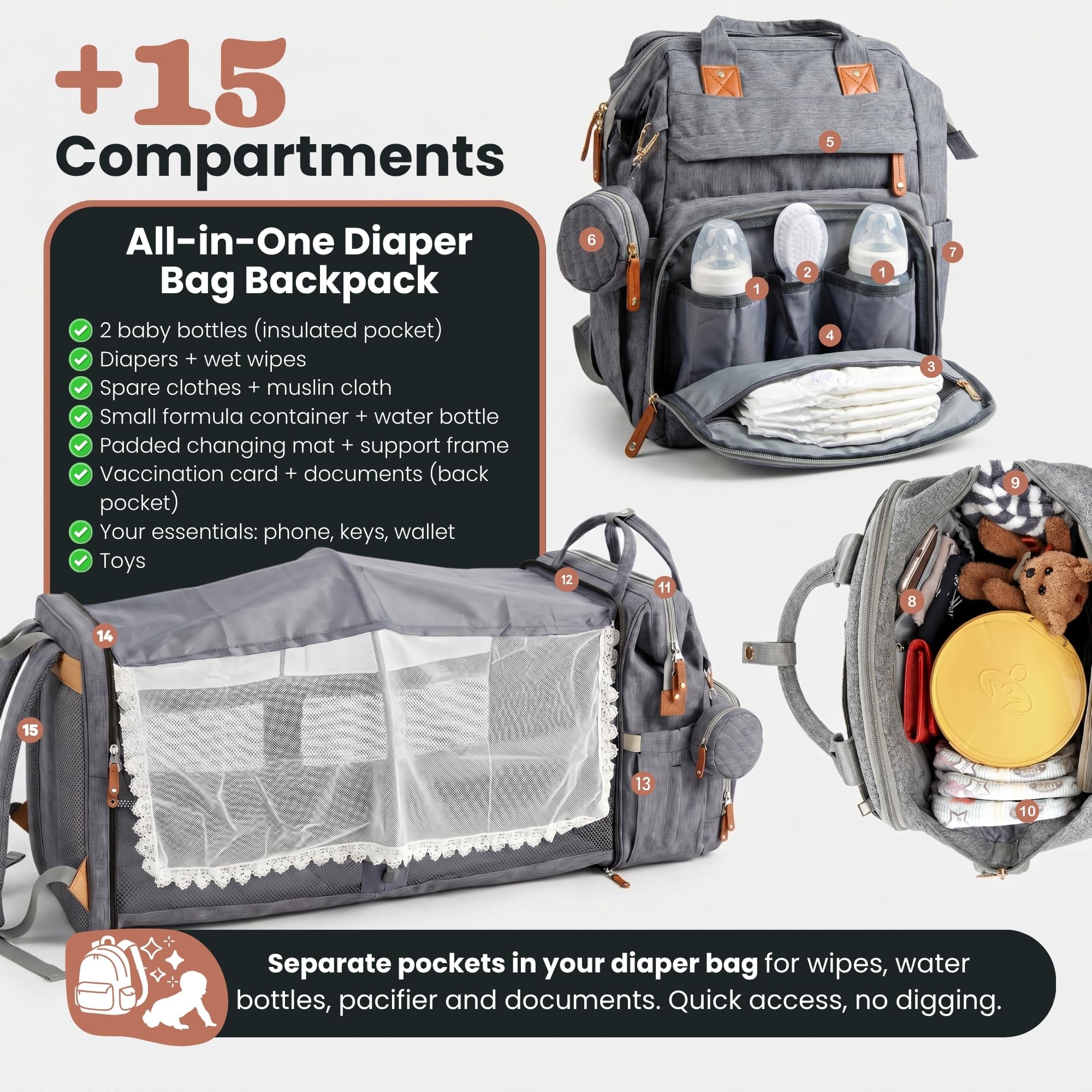 Mochila Bebe Pañalera con Cambiador Portátil - Mochila Carro Bebé Impermeable Gran Capacidad