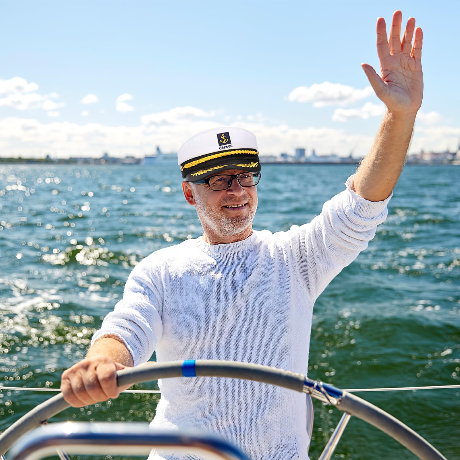 SHINEOFI Sailor Hat for Men Yacht Boat Captain Hat Costume Marine Admiral Adjustable Ship Cap Funny Halloween Party Cospaly Accessory - Image 4