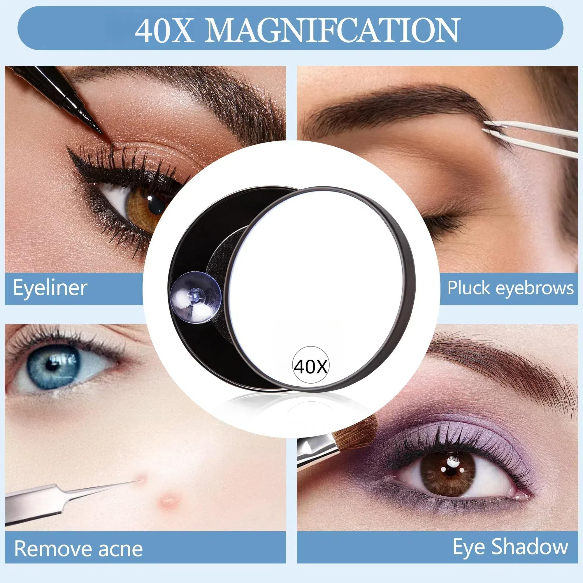 KinzraMira Magnifying Mirror with Precision Tweezers Set, Tweezers for Facial Hair Women 40X 20X Travel Magnifying Mirror - Image 4