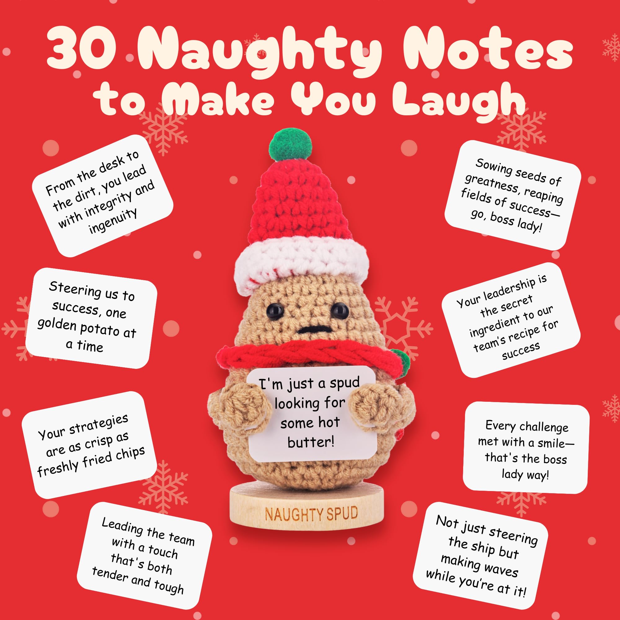 White Elephant Dirty Santa Gifts for Adults - Naughty Crochet Potato With 30 Funny Signs | Secret Santa Gag Gift Idea for Best Friends, Men, Women, Coworkers | Funny Stocking Stuffers