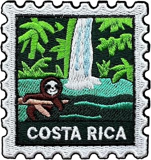 Costa Rica Stamps 3 Inches Embroidery Patch, Iron On/Sew On Travel Embroidered Applique Patch,Travel Patches, Fabric Patches for Clothes Backpacks Hats, DIY Accessories Gifts for Travel Lover