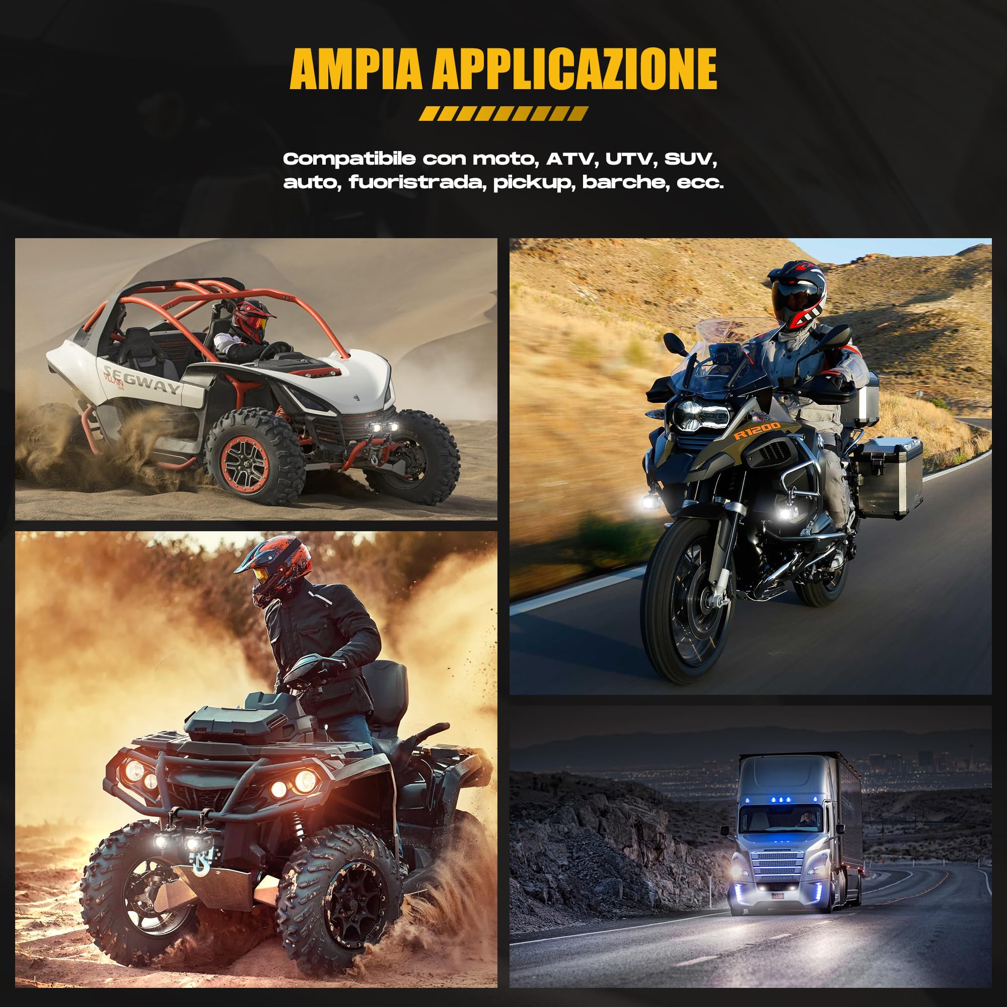 Future Eyes Fari Fendinebbia Moto LED, Luci Ausiliarie Regolabili a 360°, Impermeabili IP67, Luci Fuoristrada per Guida Notturna, Abbaglianti e Anabbaglianti Ambra/Bianco, Compatibili con ATV e UTV