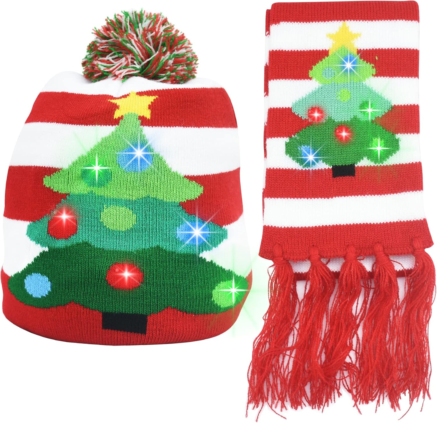 Sept.Filles Kids Christmas Party Holiday Hats Light up Hat Beanie Winter Hat Scarf Kids Beanie