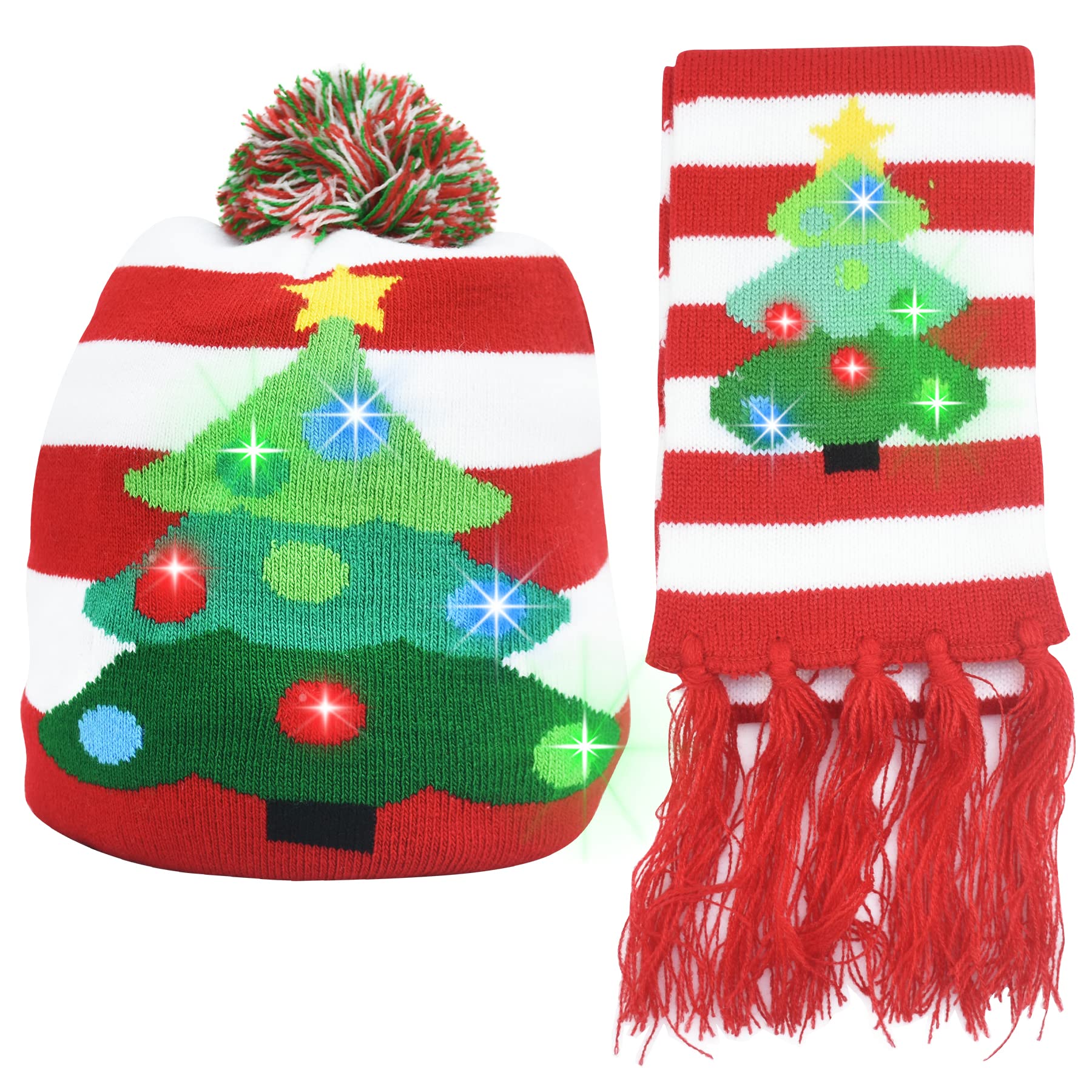 Sept.Filles Kids Christmas Party Holiday Hats Light up Hat Beanie Winter Hat Scarf Kids Beanie