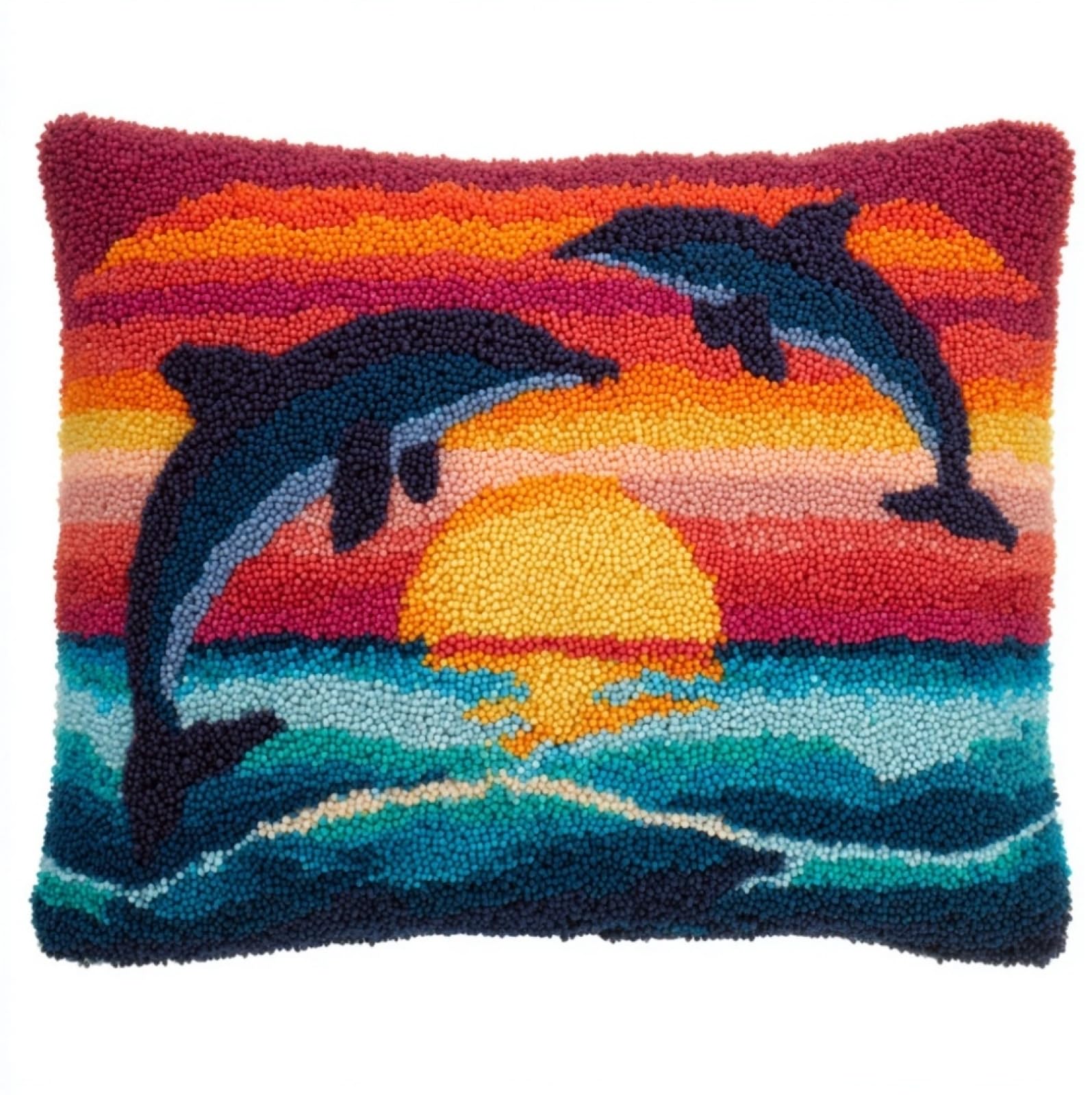 Wallustrioaw Sunset Dolphins Latch Hook Cushion Kits 43X43cm,