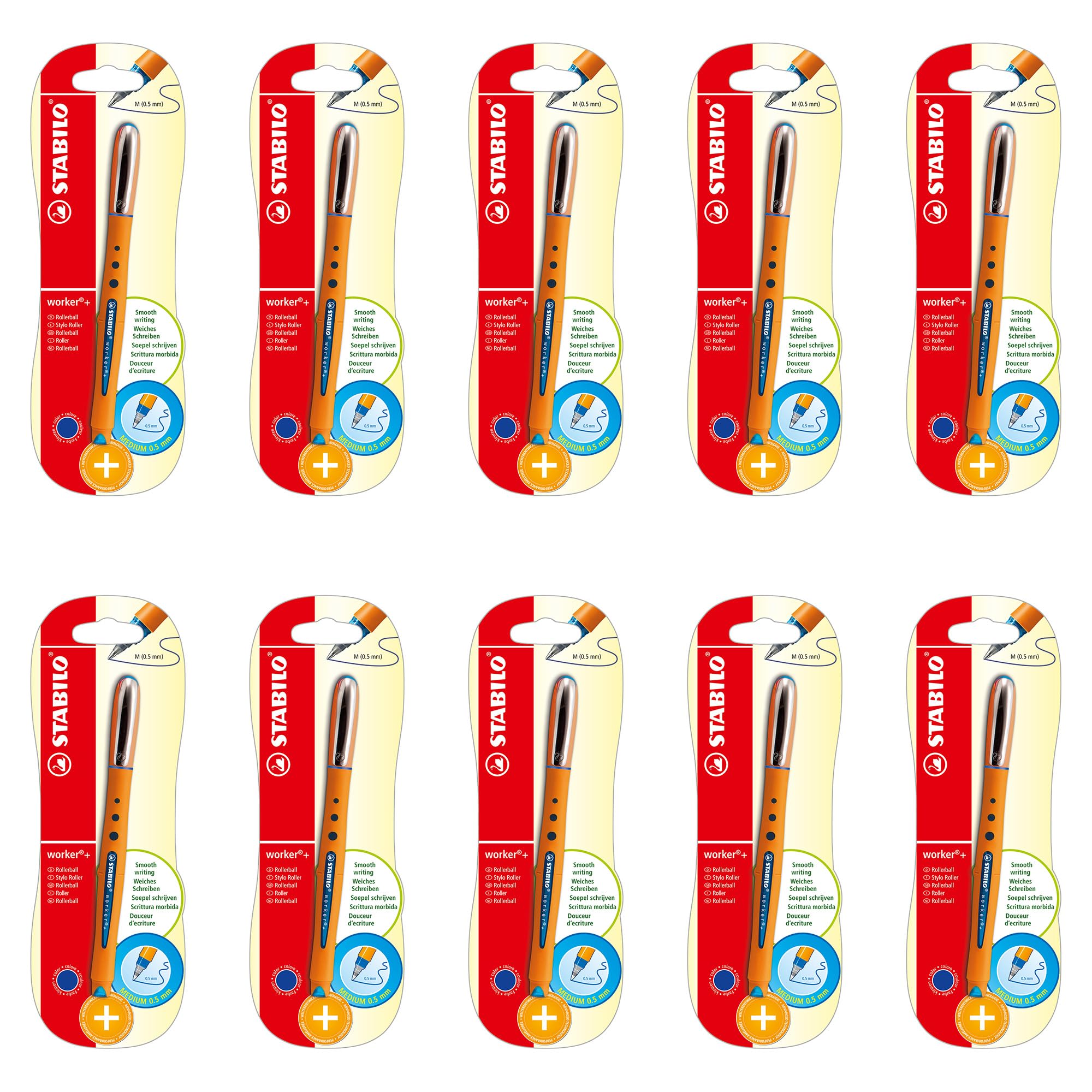 STABILO - Tintenroller - worker+ - medium - 10x Einzelstift - blau