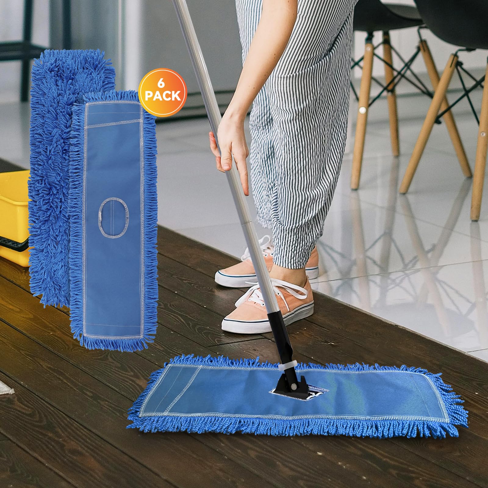 Cabezal de mopa de polvo de 36 pulgadas: cabezal de fregona comercial lavable mediano de repuesto para barredora y limpieza azul (azul - 36 pulgadas, paquete de 6)