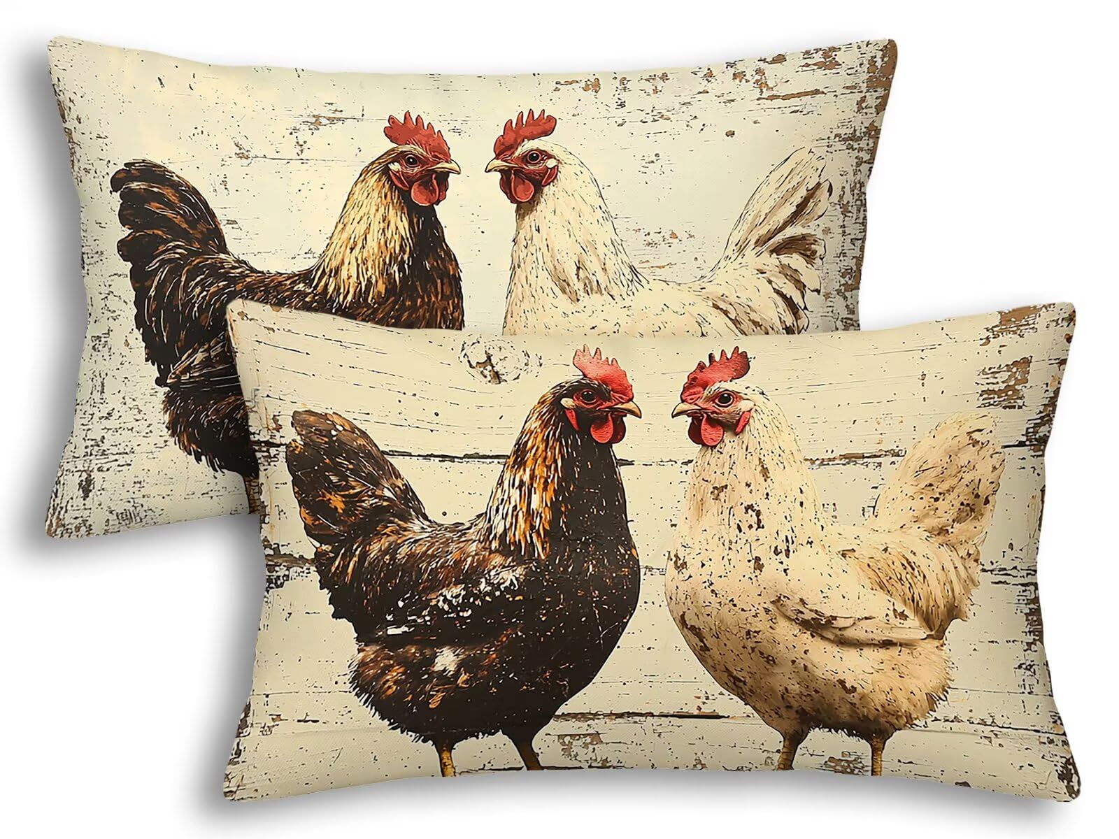 Housse coussin poulet 40x60 lot de 2 taie d'oreiller impression recto verso
