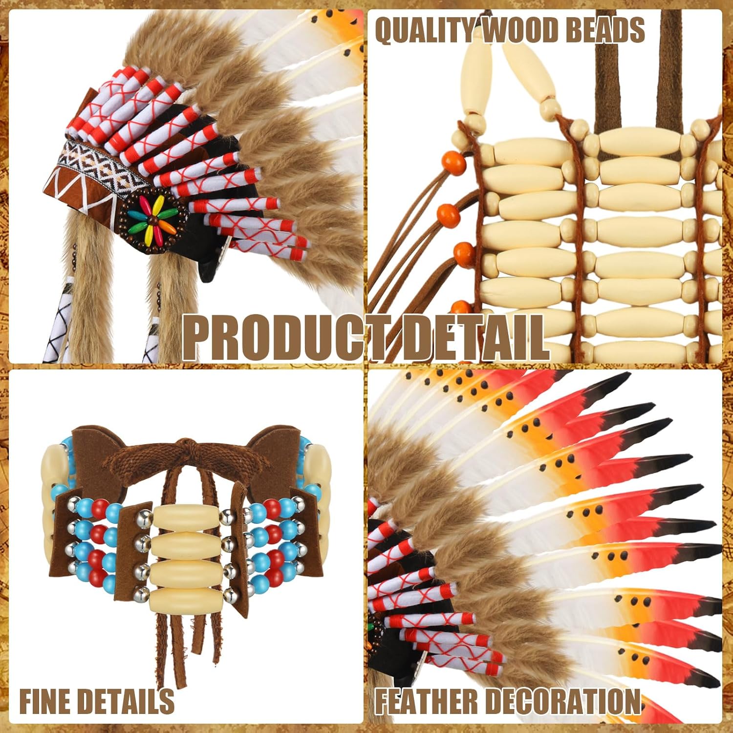 Xtinmee 3 Pcs Halloween Native Costume Accessories Set Native Feather Headdress traditional American Choker Necklace and Beaded Breastplate for Halloween Party Cosplay Costume Accessories - Image 3
