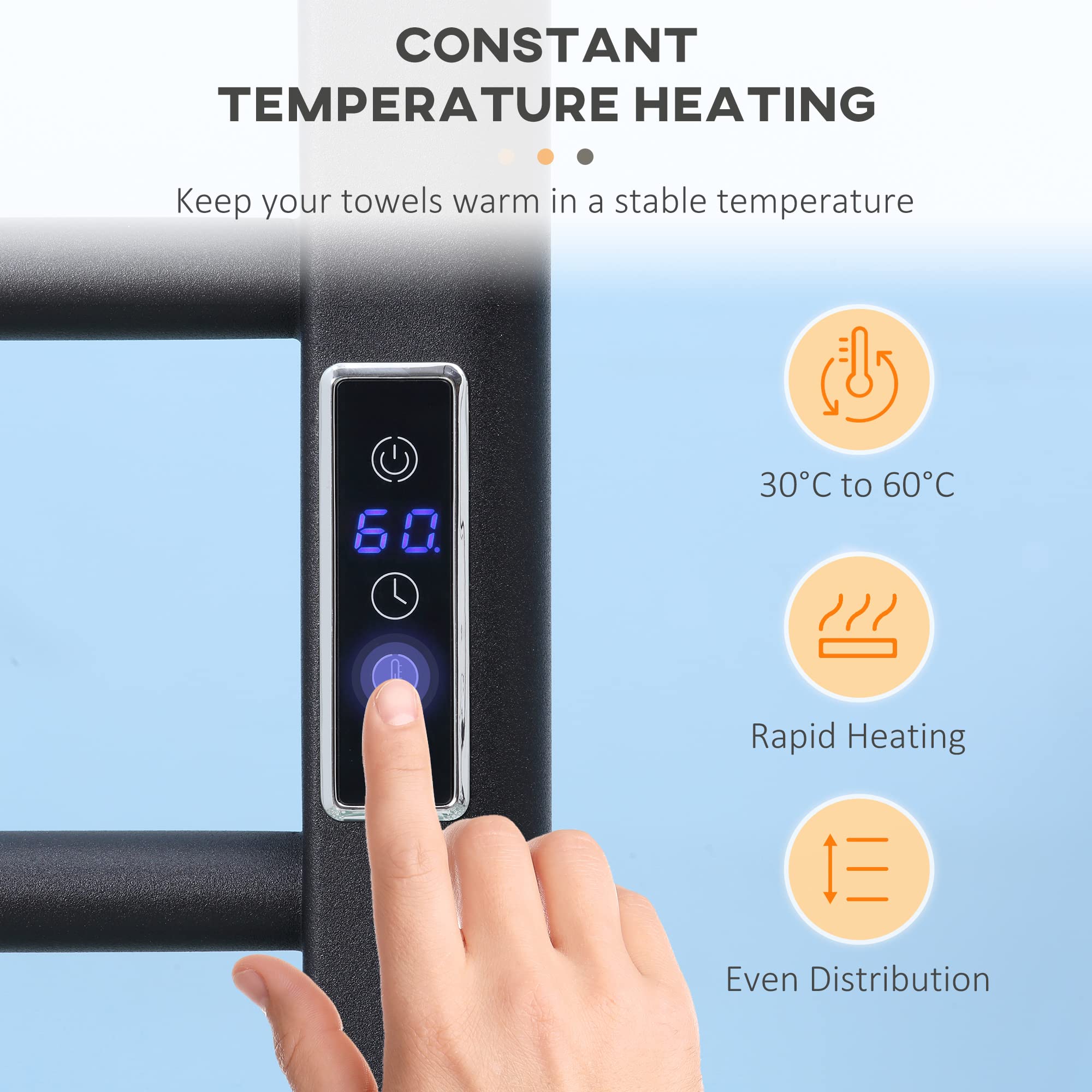 Towel Holder HOMCOM 8-Bar Bathroom Heated Towel Rail With Built-in