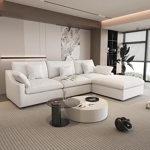 Miniatura 133 de WJShome - Sofá seccional modular en forma de nube para sala de estar, sofá de 160" con relleno de plumón en forma de U con otomano, sofás