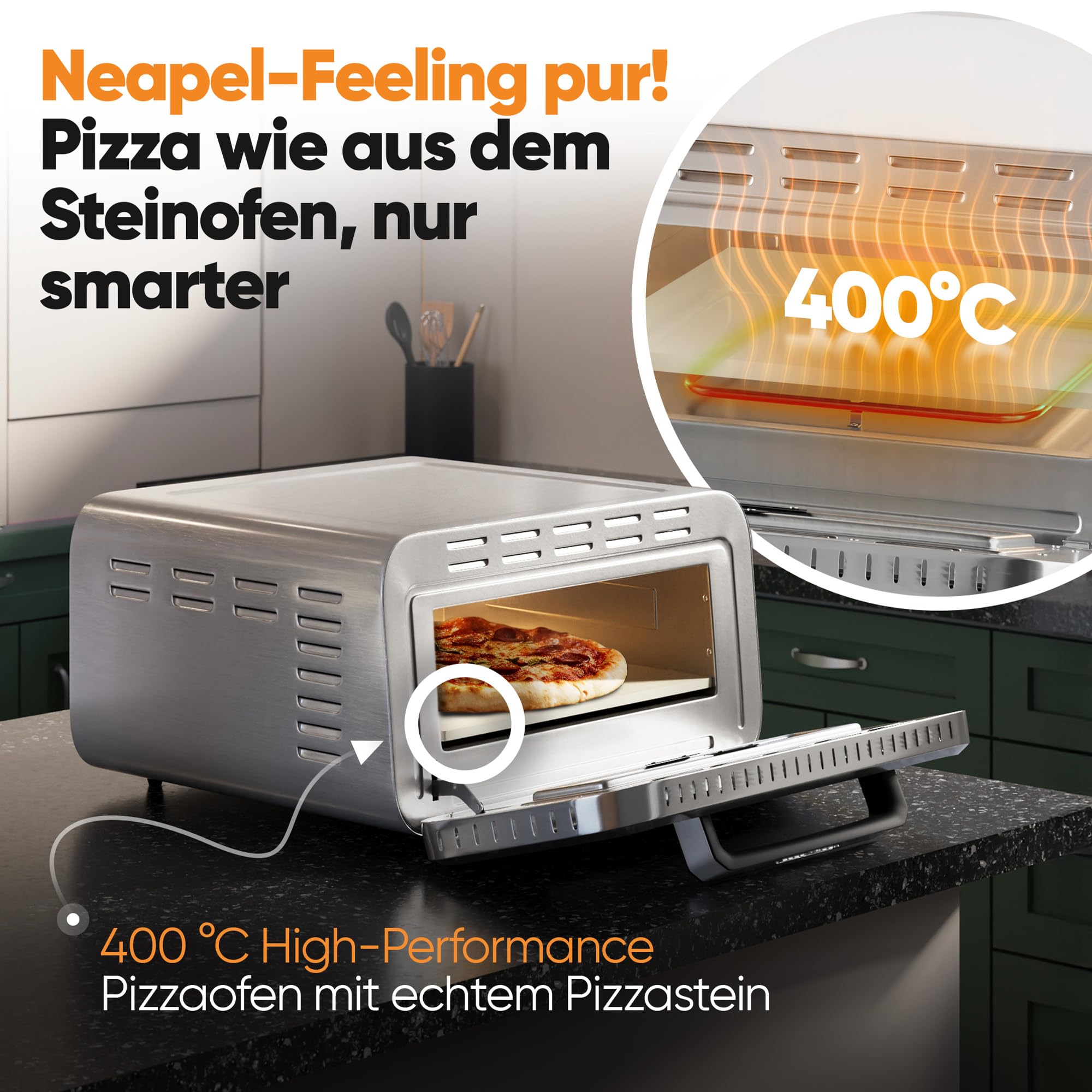 Four à pizza électrique ProfiCook | 400 °C | véritable pierre à pizza | pelle à pizza incluse | réglage variable du temps et de la température | four à pizza électrique | machine à pizza | PC PO 1323