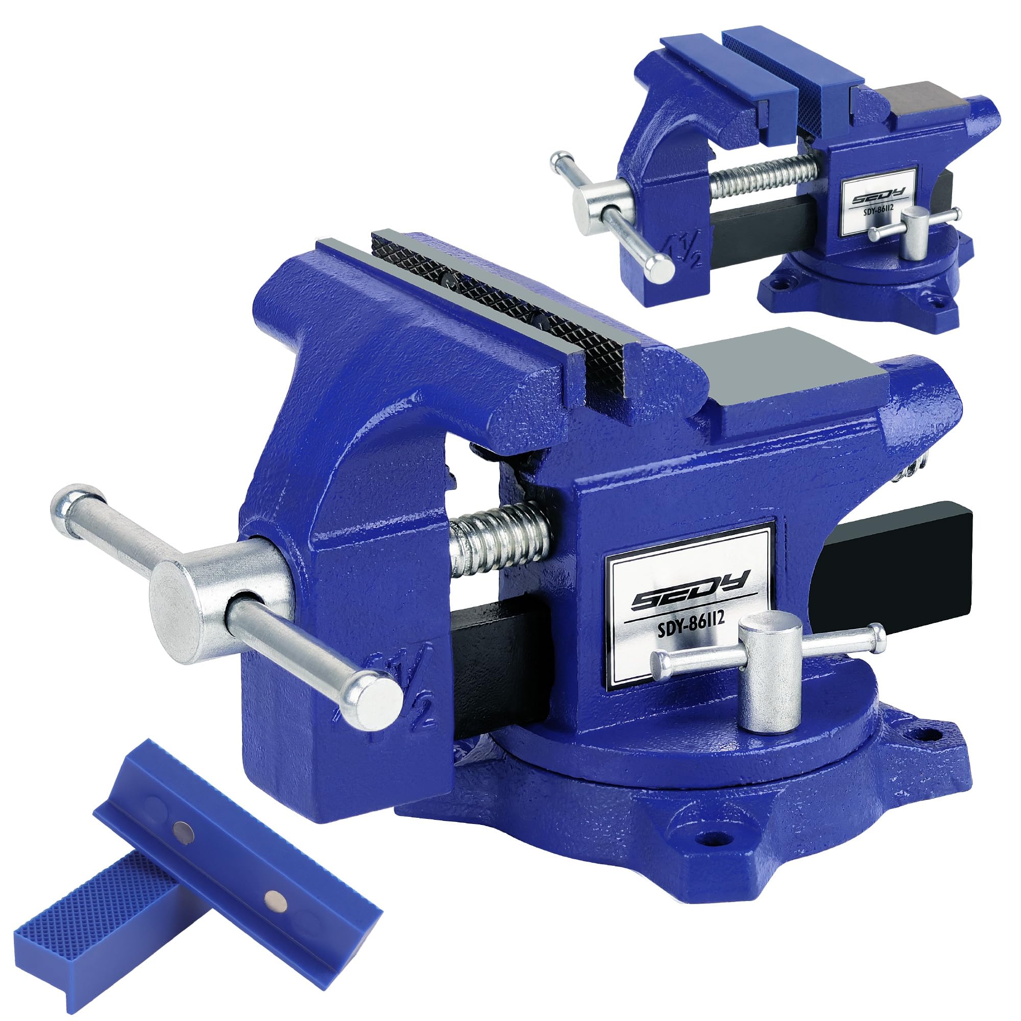 Heavy Duty Bench Vise 4.5 Inch: Table Clamp Woodworking Vice Press Drill Tools Workbench Wood Metal Pipe Work Shop Block Swivel Slide Cross Welding Machine Kit Milling Grip Precision Magnetic Jaw Pad