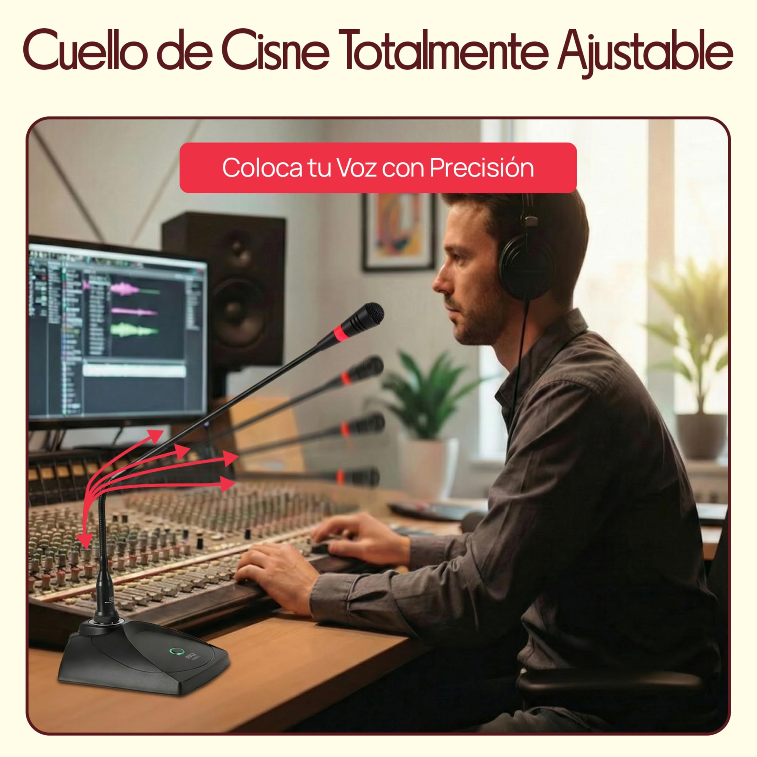 Pyle Micrófono Cuello Cisne, De Condensador, Mesa, Karaoke, Conferencias, Estudio, Cable de Sonido XLR a ¼