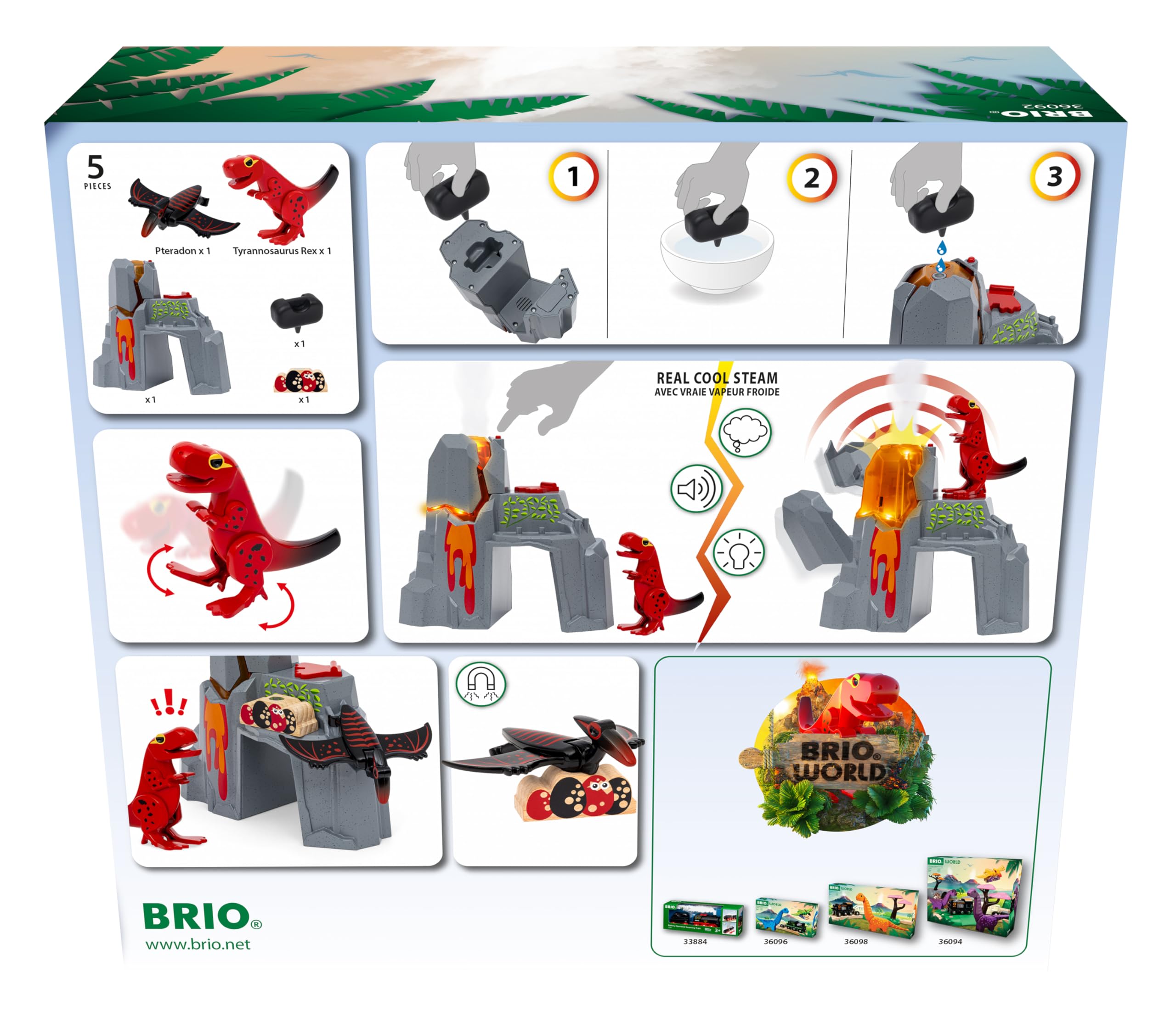 BRIO World - 36092 - Volcan Dinosaure en Eruption - Accessoire pour Circuit de Train en Bois - Action de Jeu sans Pile/avec Aimant - Jouet pour garçons et Filles dès 3 Ans