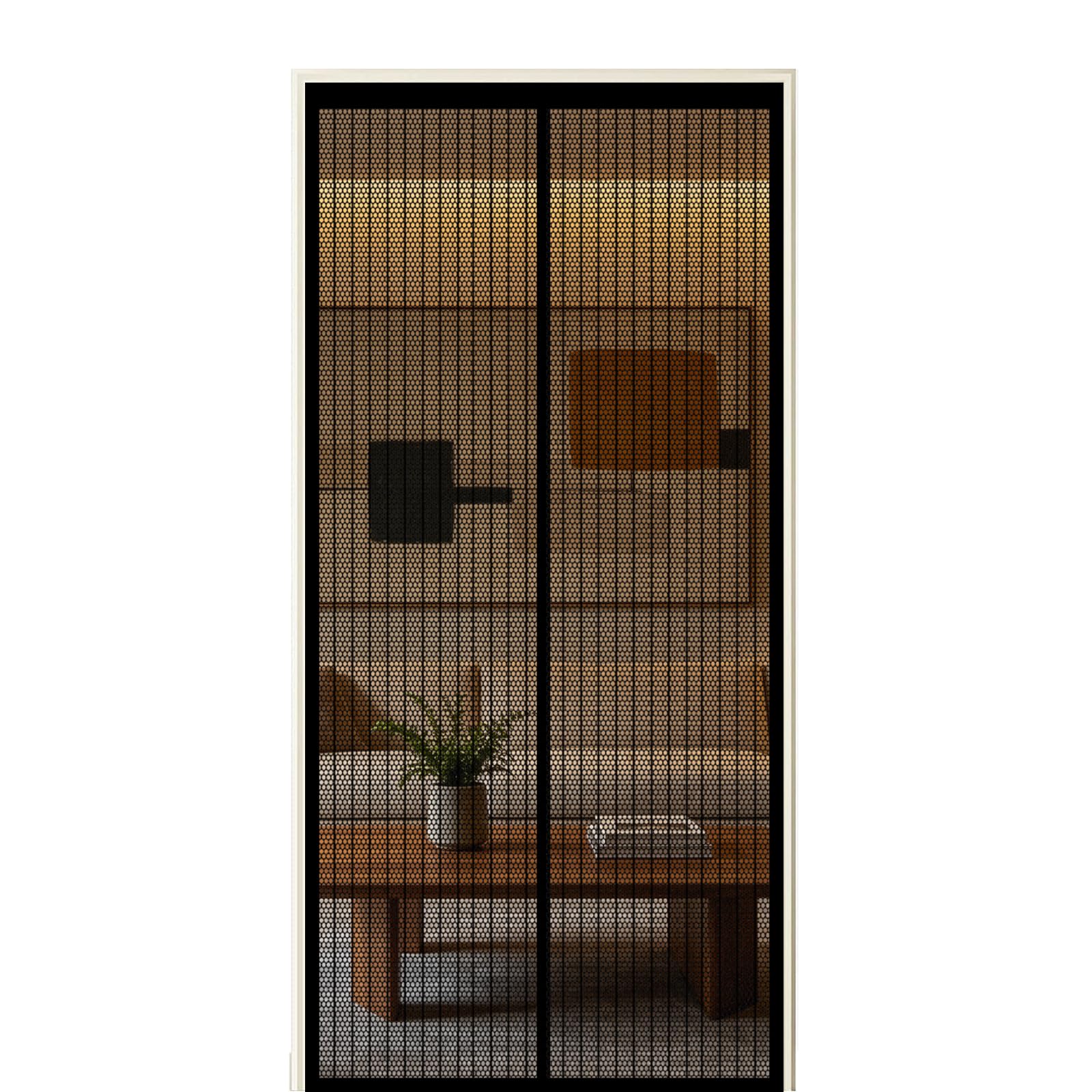 Screen Door 280 x 270 cm Self Sealing Powerful Magnets Upgraded Mesh Mosquito Net with Powerful Magnets & Full Frame Magic Tape Suitable for Patio Doors Balcony Bedroom, Black