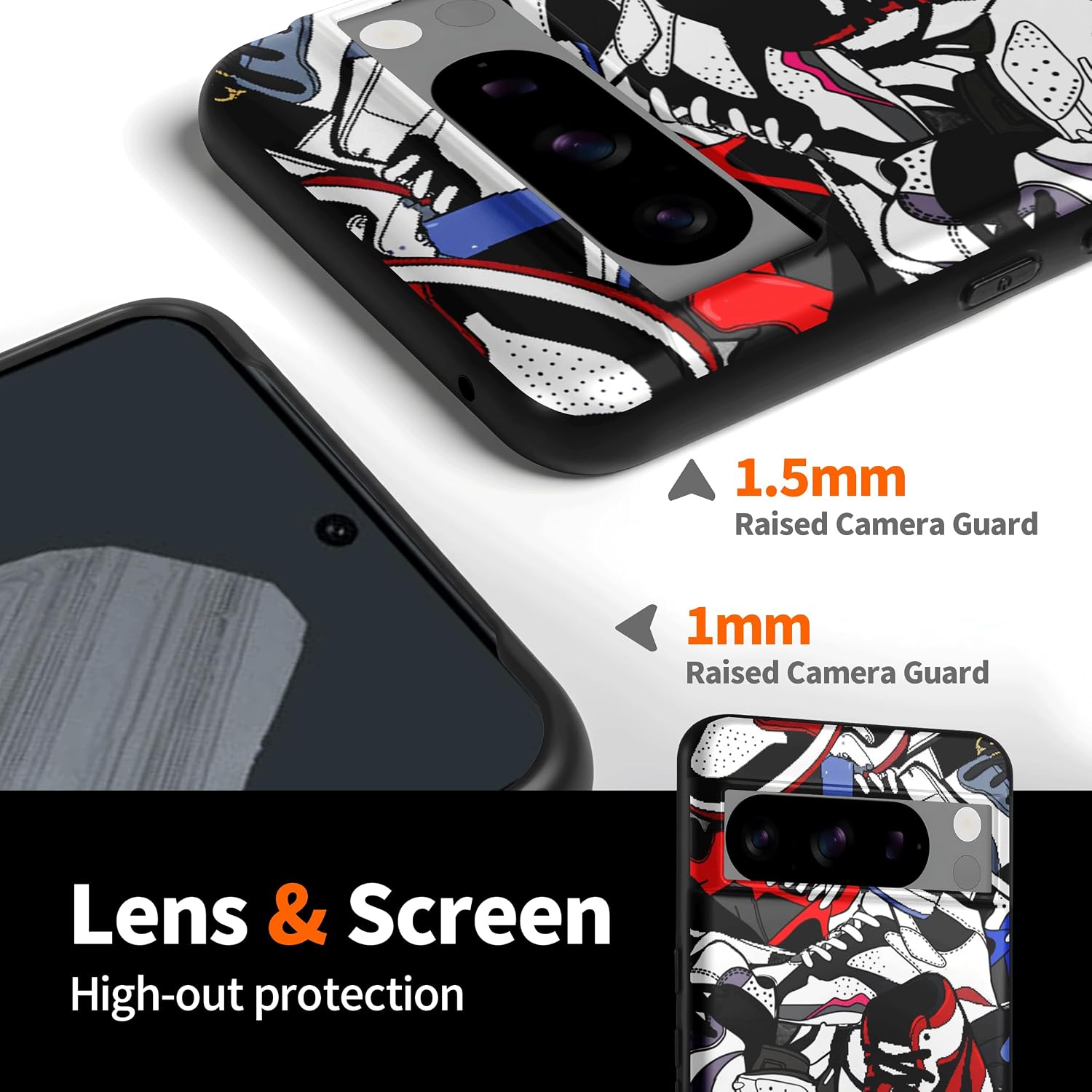 Cool Phone Case for Google Pixel 8 Case for Boys Men Drop-Resistant Lens Protection Shockproof Basketball Sneaker Street Design Cases Compatible with Google Pixel 8 image 4