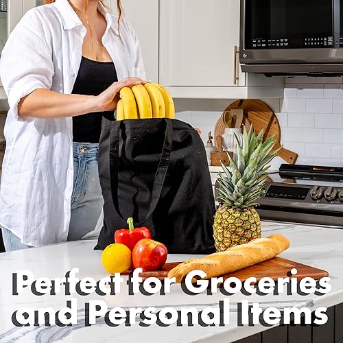 Miniatura 3 de CARRYWELL (No hecho en China) Bolsa de algodón, bolsa de compras reutilizable de comestibles, bolso promocional y bricolaje, Negro -