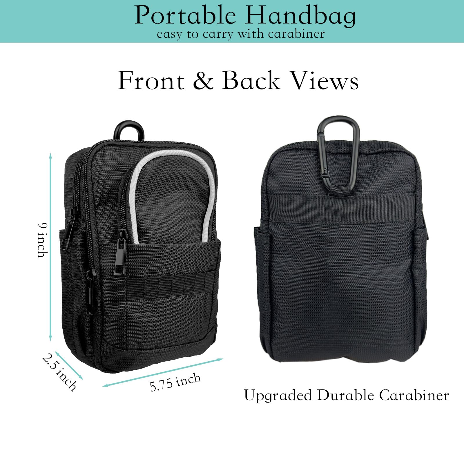 Taktische Golf-Tasche mit Karabiner, wasserabweisend, für Gürtel, Wagen oder Rucksack, kompakte Zubehörtasche für Bälle, Tees, Handschuhe und EDC-Ausrüstung, Schwarz