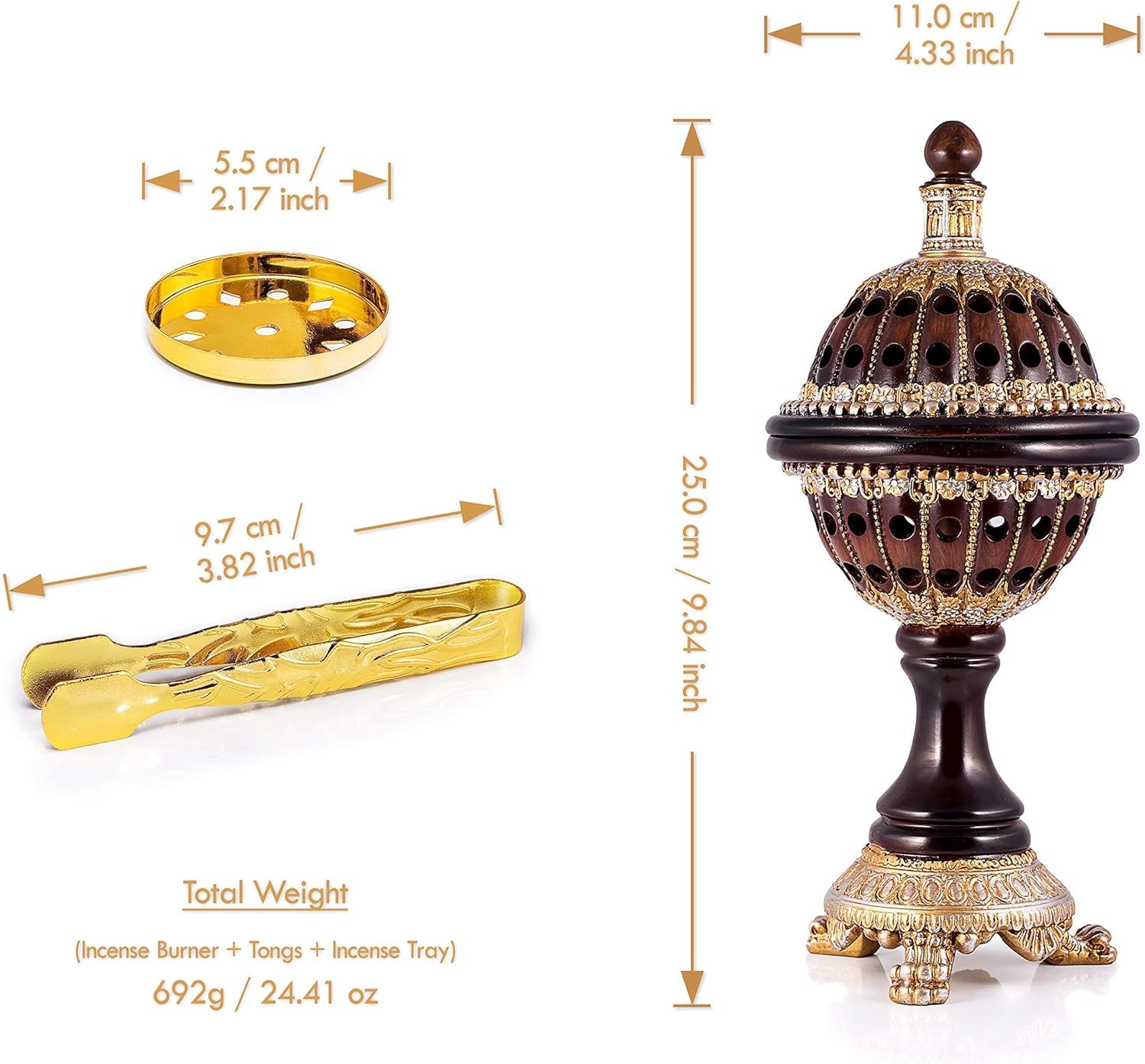 AM Luxury Globe Incense Burner and Bakhoor Naaim Incense (3 Pack) Bundle