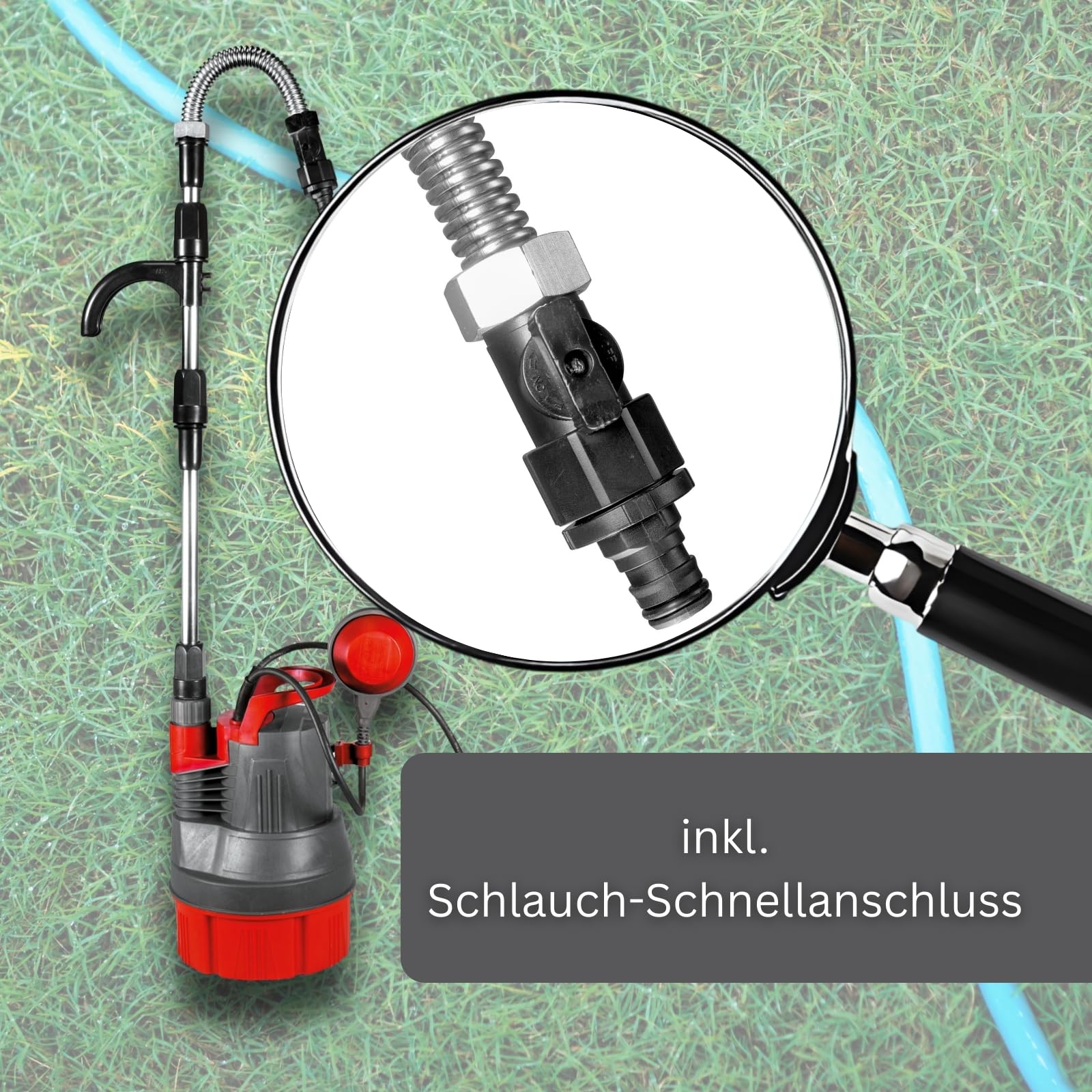 MAUK® Regenfasspumpe 350W 5000 l/h | Tauchpumpe mit integriertem Schwimmer, Wasserhahn, Schlauchanschluss & 10m Kabel | flachsaugend für Gartenbewässerung & Schmutzwasser | Förderhöhe 11m