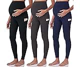 POSHDIVAH 3 Pack Women's Maternity Workout Leggings Over The Belly Pregnancy Yoga Pants with Pockets