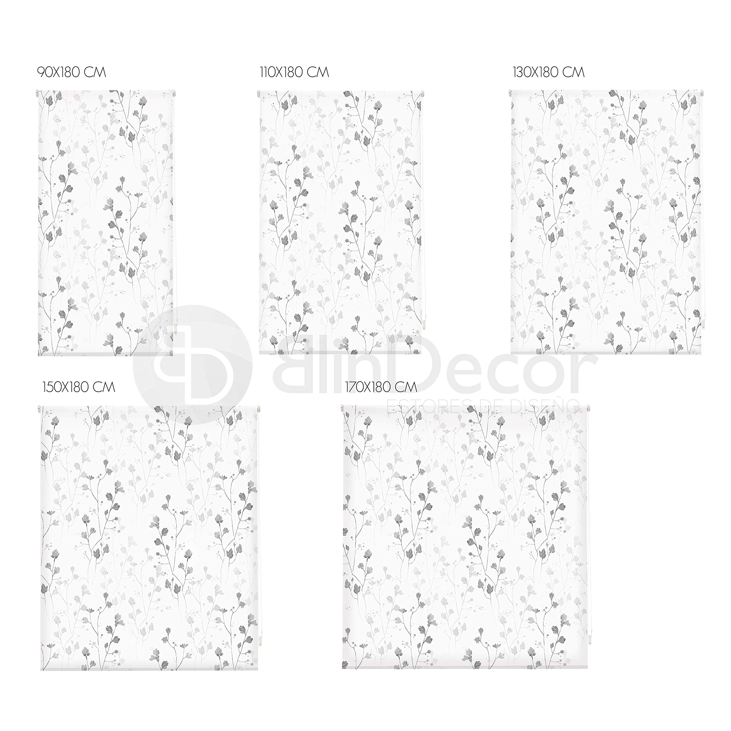 Blindecor Flores | Estor Enrollable Translúcido con Estampado Impresión Digital | Modelo Bloom | 130 x 180 cm (ancho por alto) Tamaño de la Tela 127 x 175 cm | Estores para Ventanas