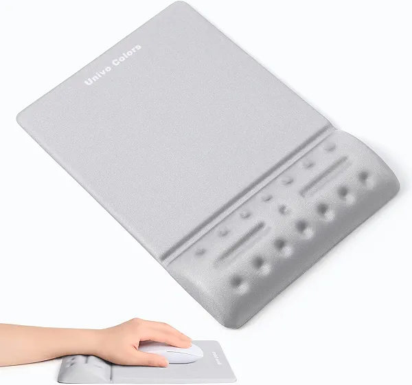 UnivoColors Grey Mouse Pad with Wrist Support Ergonimic Wrist Rest Gel Wrist Pad for Mouse Computer Laptop Desk Office Gaming Desktop Non-Slip Base Soft Memory Foam Fiber Cute Mousepad Gel R