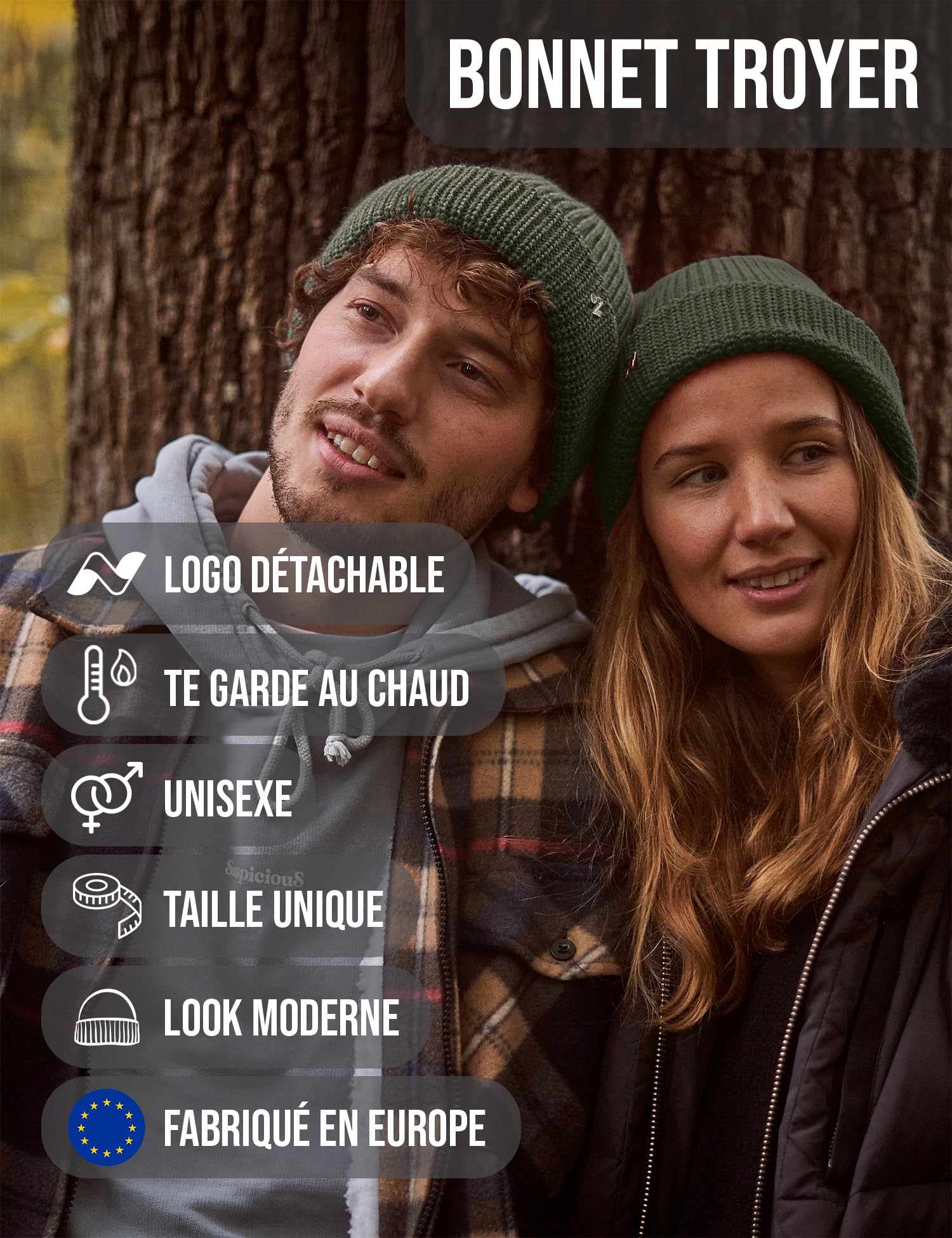 NYTTED® Bonnet en Laine Vierge Troyer pour Homme et Femme | 100% Laine Vierge | Chaud, Doux & Extensible | Tricot d’Hiver Premium et Respirant