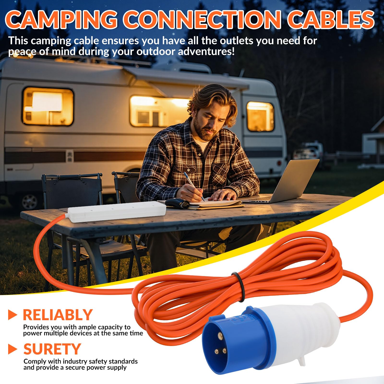4 Gang Electric Hook Up for Camping,10 Metres 16A to 13A Extension Lead,Heavy Duty-250V Mains Lead for Caravans,Mobile Homes,Motorhomes — view 5