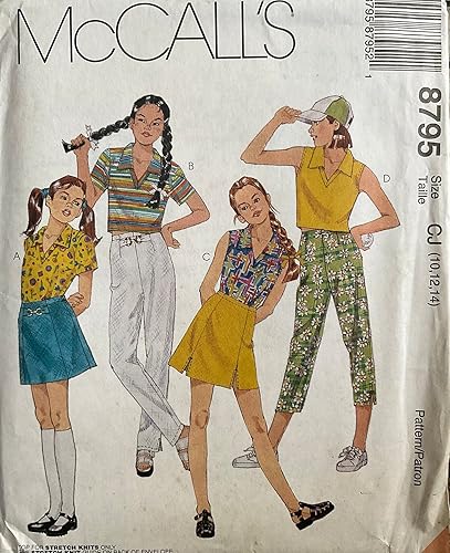 McCall's 8795 Camiseta infantil en dos longitudes, pantalones en dos longitudes y falda de costura talla CJ (10-12-14)