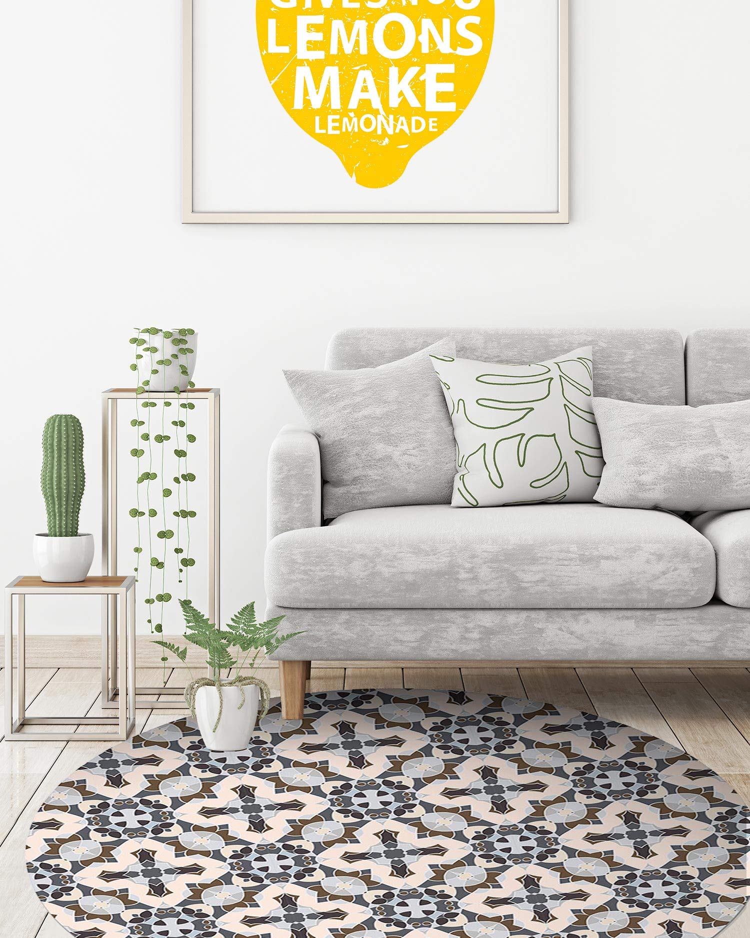 Panorama Tapis du Sol Vinyle Ronde Cuisine Salle de Bain - Différentes Tailles - (Tuile Style Oriental Gris 190x190 cm)