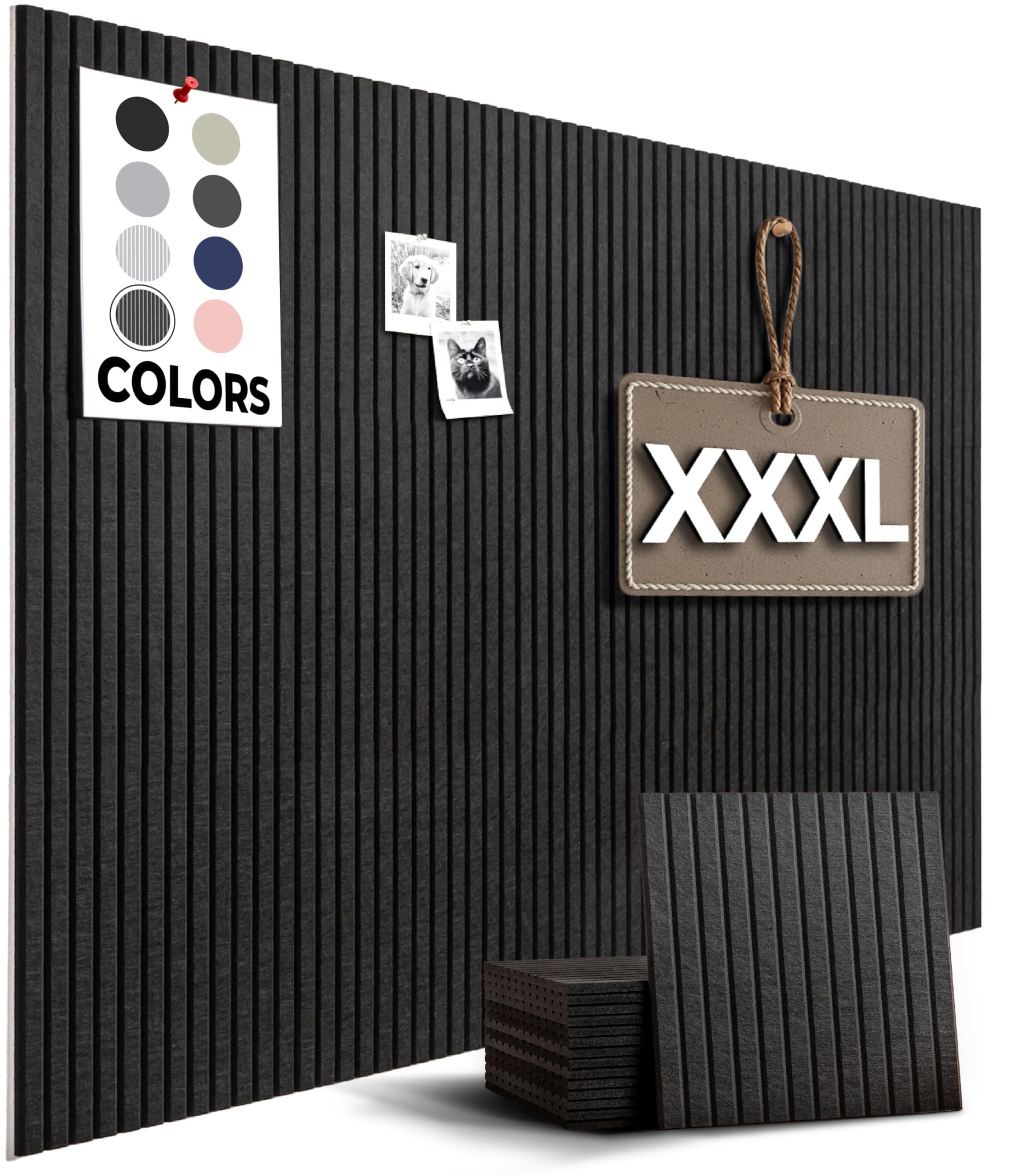 WALLHERO Große Pinnwand, Reißzwecken, 150 x 91,4 cm, 15 Stück, Wandpinnwand, Korktafel, Alternative für Wände, Tablero de Corcho para Pared, Kordeltafel für die Wand (schwarze Lamellen)