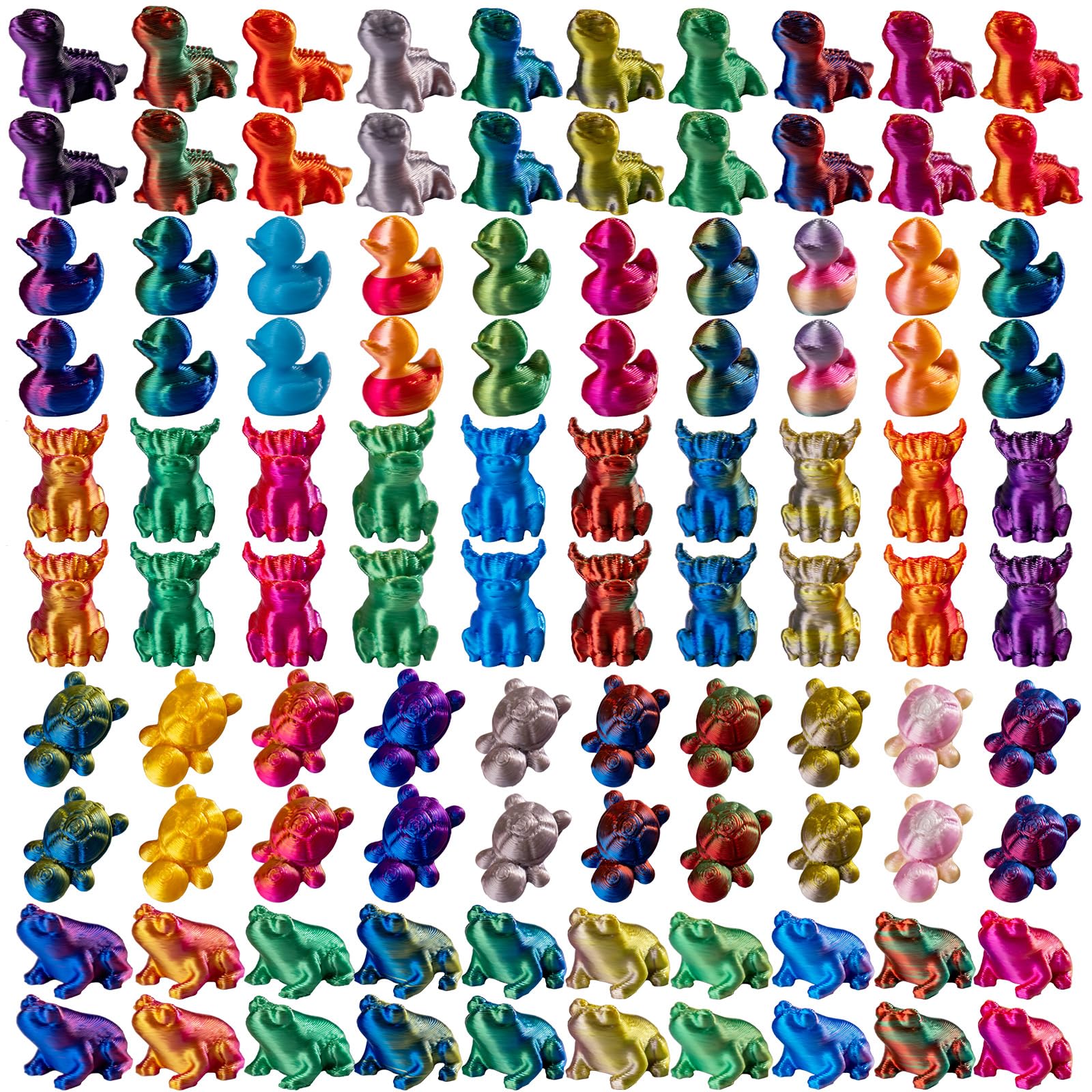 Teenzee 150pcs Mini 3D Printed Animals Tiny Animals Plastics Figures Miniature Little Small Ducks, Frogs, Turtles, Yaks Figurines Bulk for Micro Fairy Garden Landscape Accessories Hide — image 1