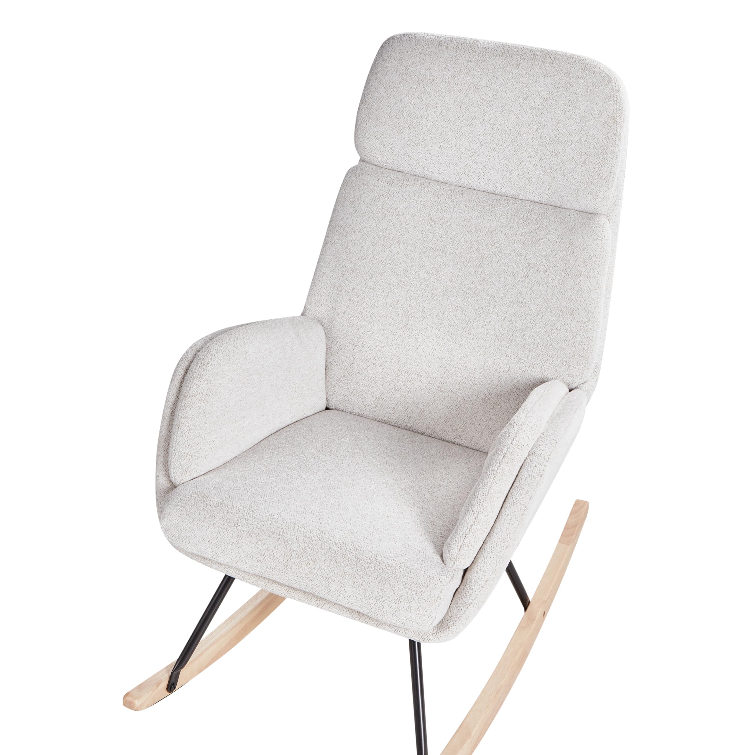 Beliani Silla Mecedora de Tela Asiento de poliéster Patas de Metal Patines de Madera diseño Moderno Blanco Crema Kvelia