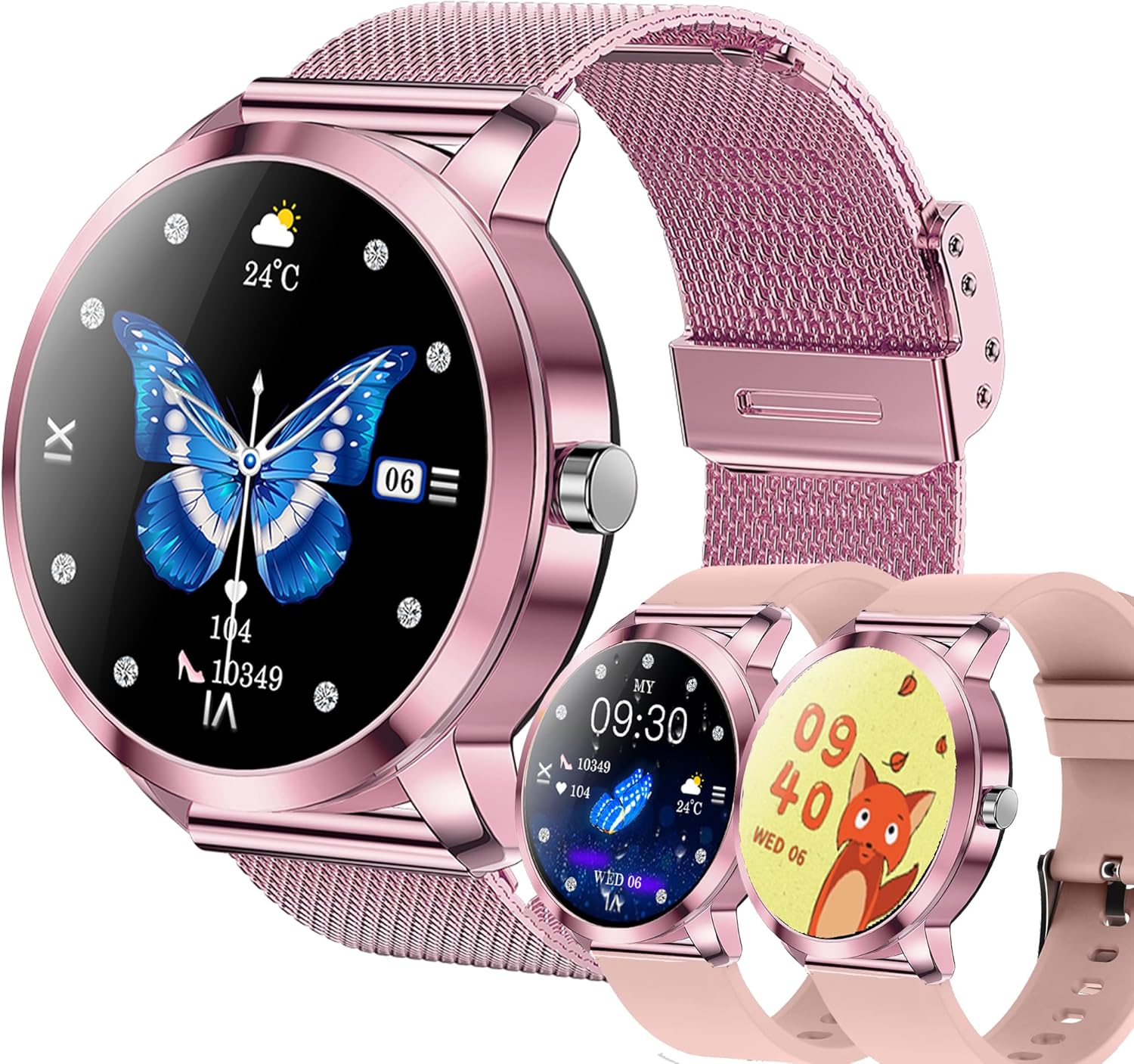 Smart Watch (Answer/Make Calls) for Women, 1.27" AMOLED Smartwatch for Android iPhone, Activity Tracker with Blood Pressure Heart Rate Sleep SpO2 Monitor, 100+ Sports IP68 Fitness Tracker (Pink)