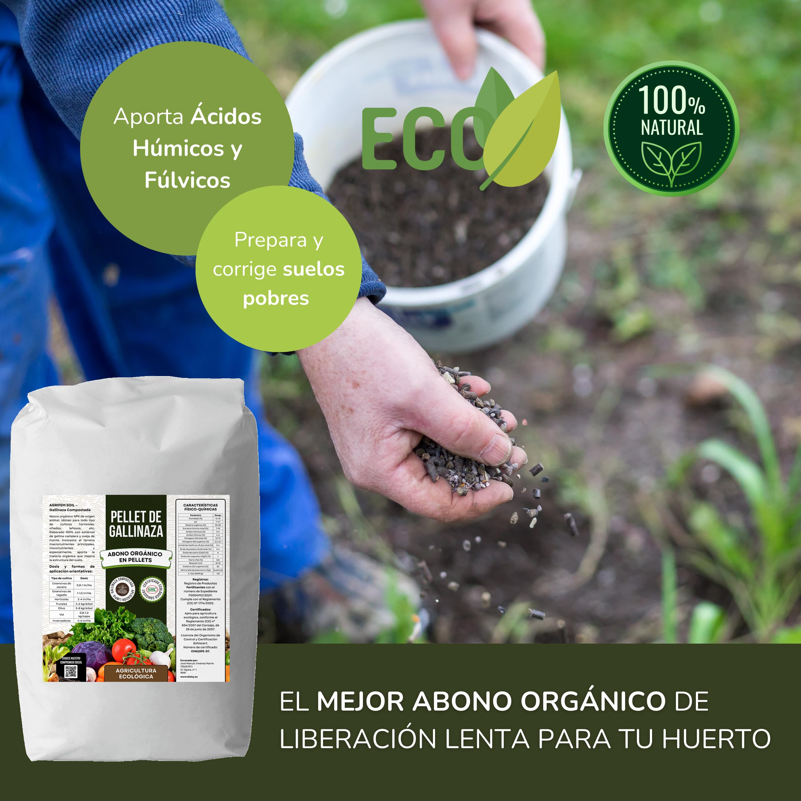 Gallinaza 25kg - Abono Orgánico para Huerto y Plantas de Interior - Fertilizante Orgánico en Pellets - Abono Sólido de Liberación Lenta - Estiércol de Gallina - NPK | Agricultura Ecológica (25)