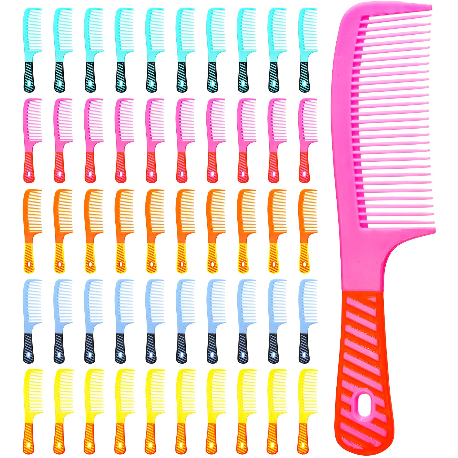 Cedilis 50 Pack Hair Combs, Colorful Tooth Combs with Handle, Plastic Comb Bulk for Women, 8" Long
