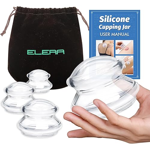 ELERA Silicone Cupping Therapy Sets, Chinese Suction Cups Sets for Cellulite Reduction and Body Massage (4 Cups)